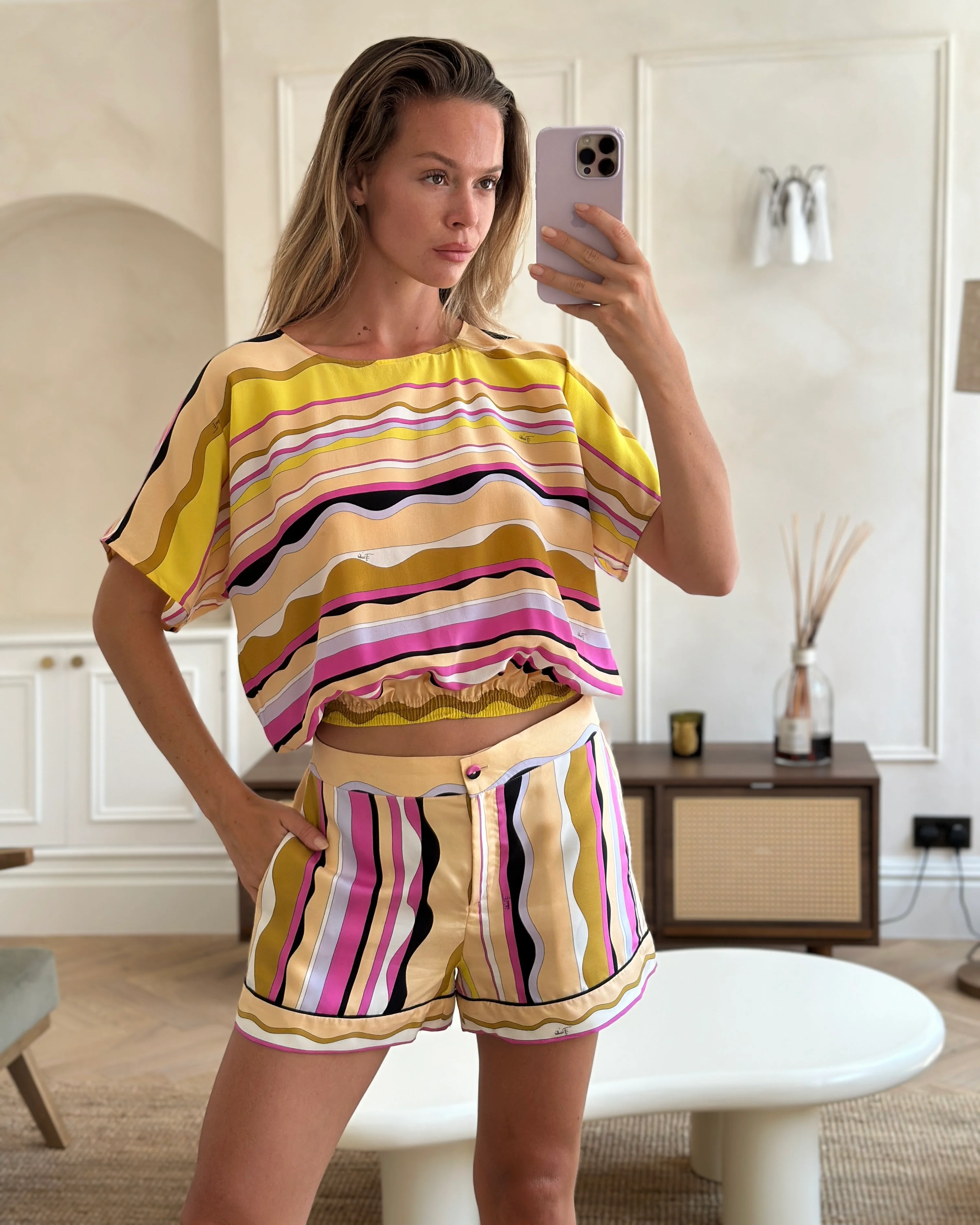 Emilio Pucci Yellow Short Sleeve Elasticated Top and Short Set Size IT 42 (UK 10) - Image 7