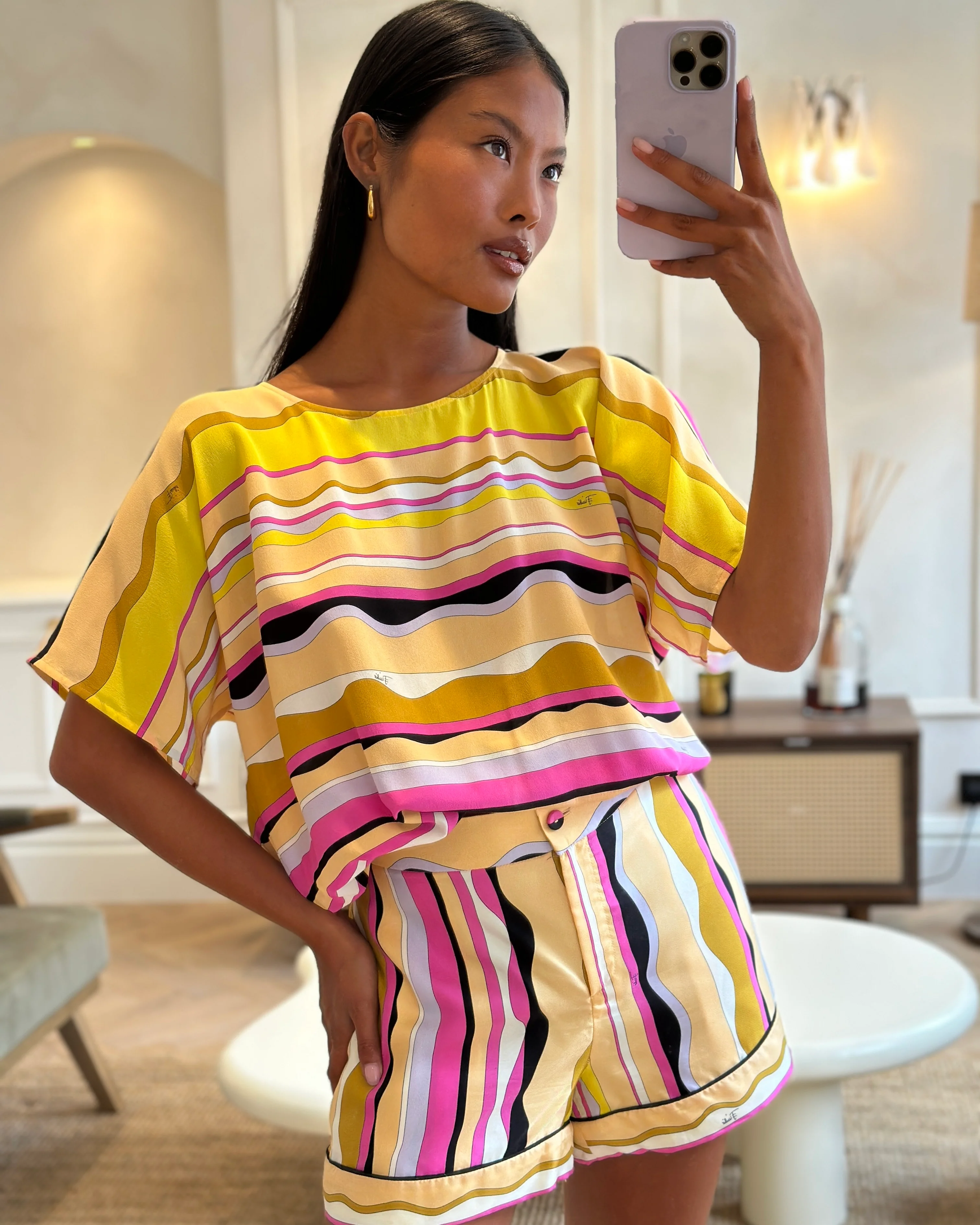 Emilio Pucci Yellow Short Sleeve Elasticated Top and Short Set Size IT 42 (UK 10) - Image 9