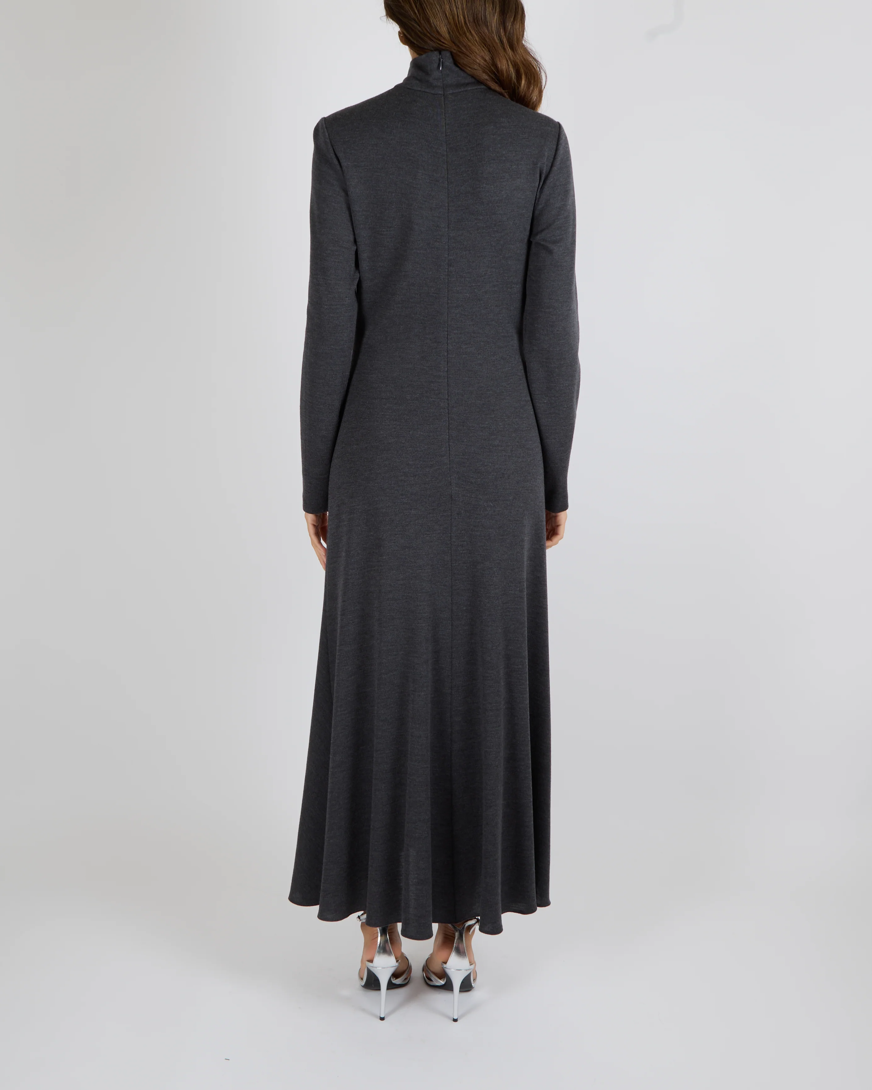 Ralph Lauren Purple Label Grey Wool High-Neck Maxi Dress Size L (UK 12) RRP £1,520 - Image 3