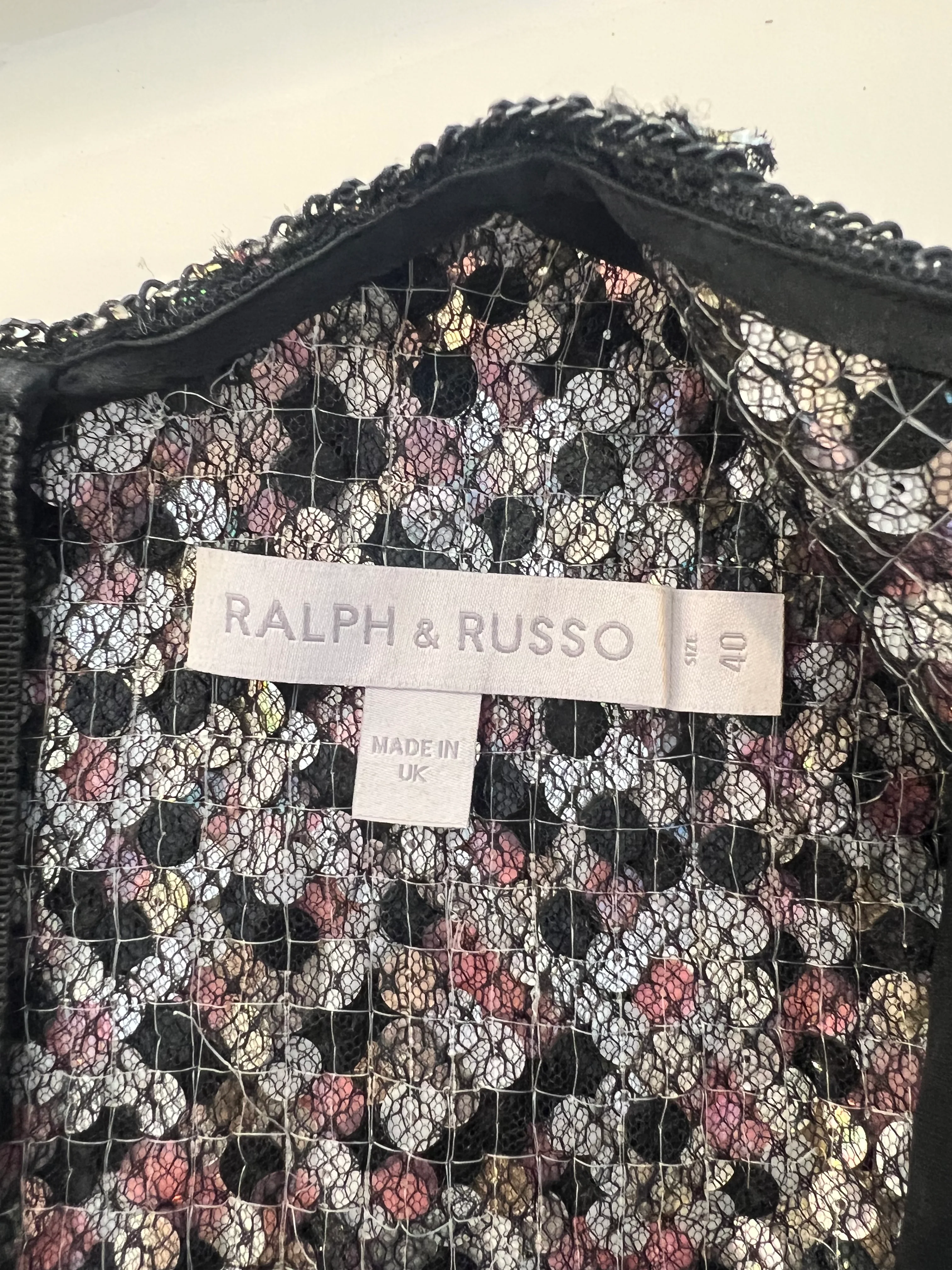 Ralph & Russo Black and Multi-Colour Tweed Sequin Top and Mini Skirt Set with Textured Gold Buttons Size FR 38/40 (UK 10/12) - Image 11