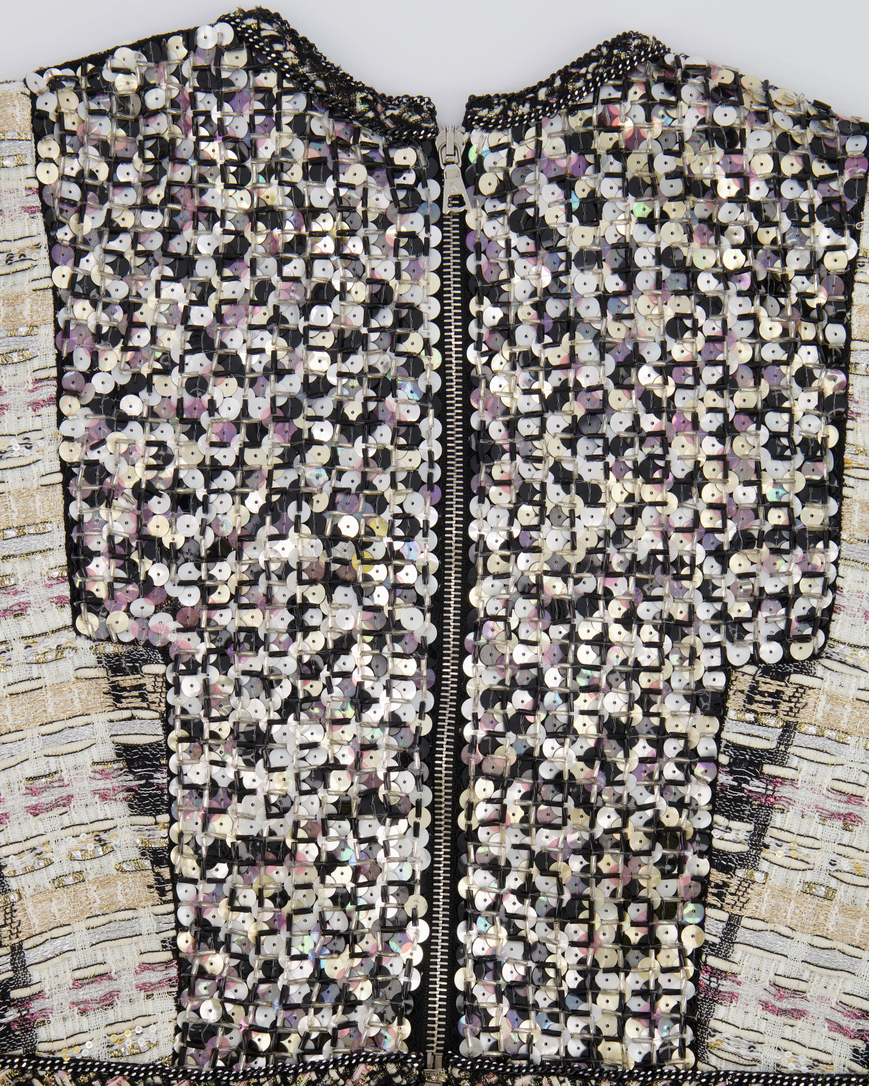 Ralph & Russo Black and Multi-Colour Tweed Sequin Top and Mini Skirt Set with Textured Gold Buttons Size FR 38/40 (UK 10/12) - Image 9