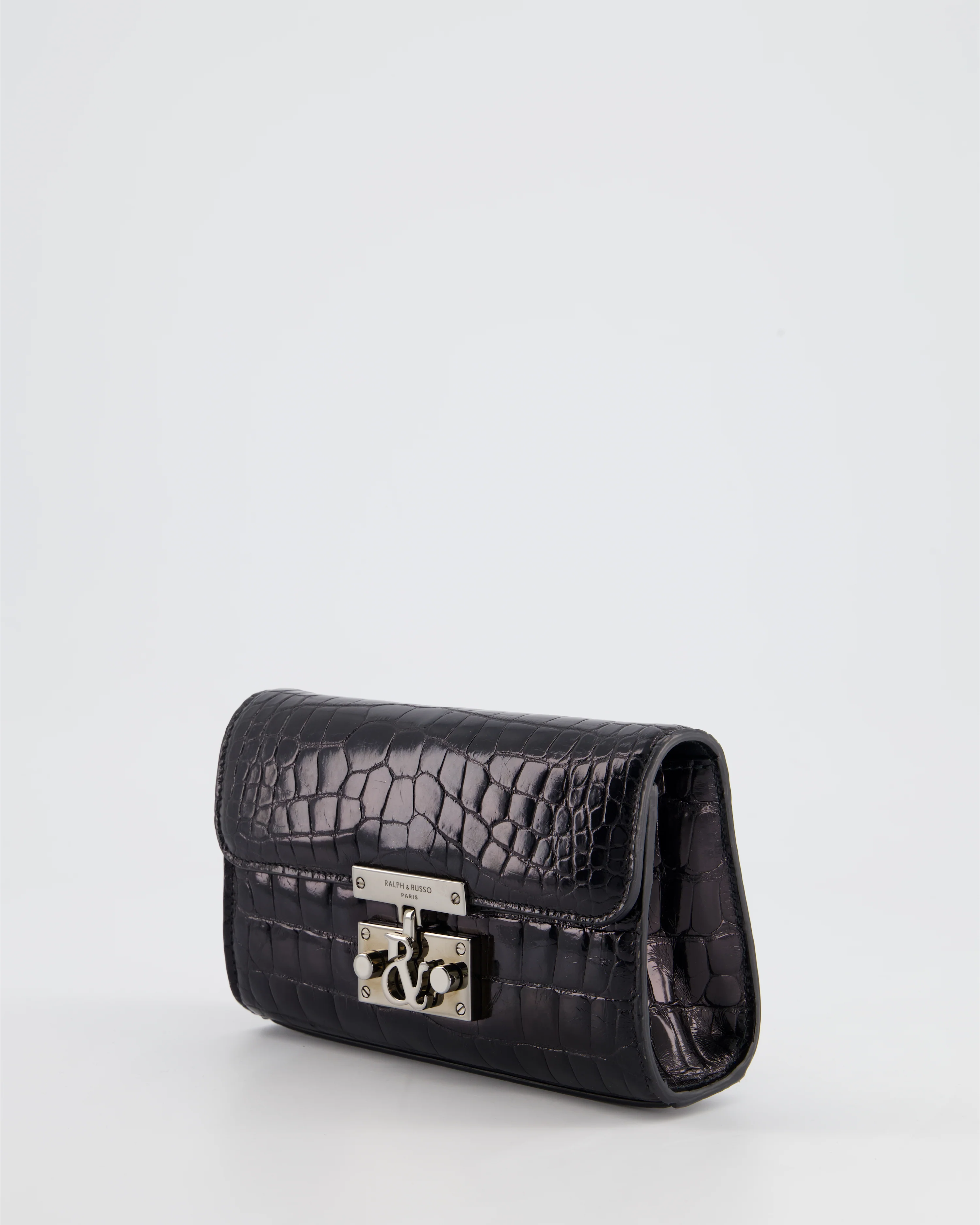 Ralph & Russo Black Croc Belt Bag with Gunmetal Hardware - Image 10