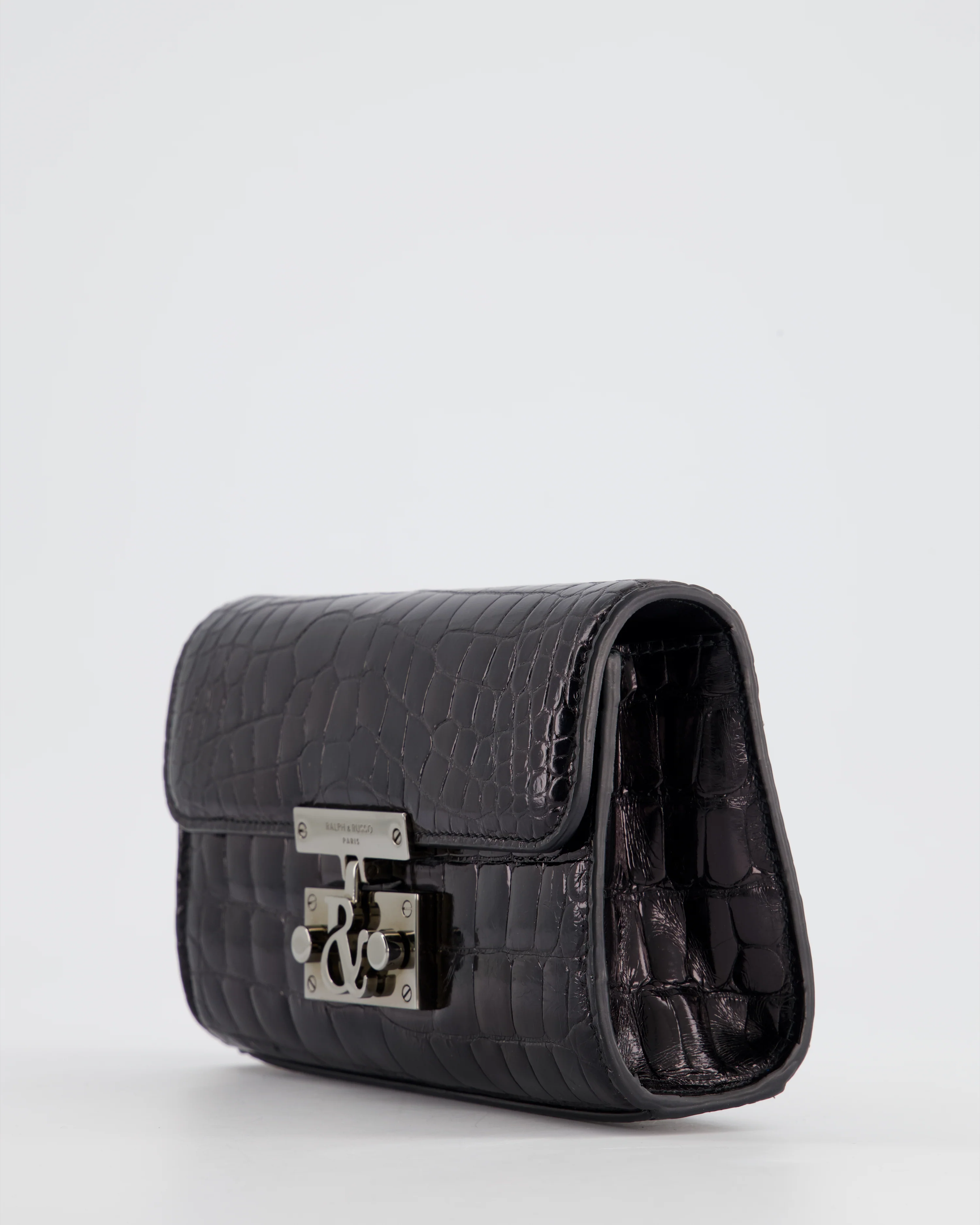 Ralph & Russo Black Croc Belt Bag with Gunmetal Hardware - Image 16
