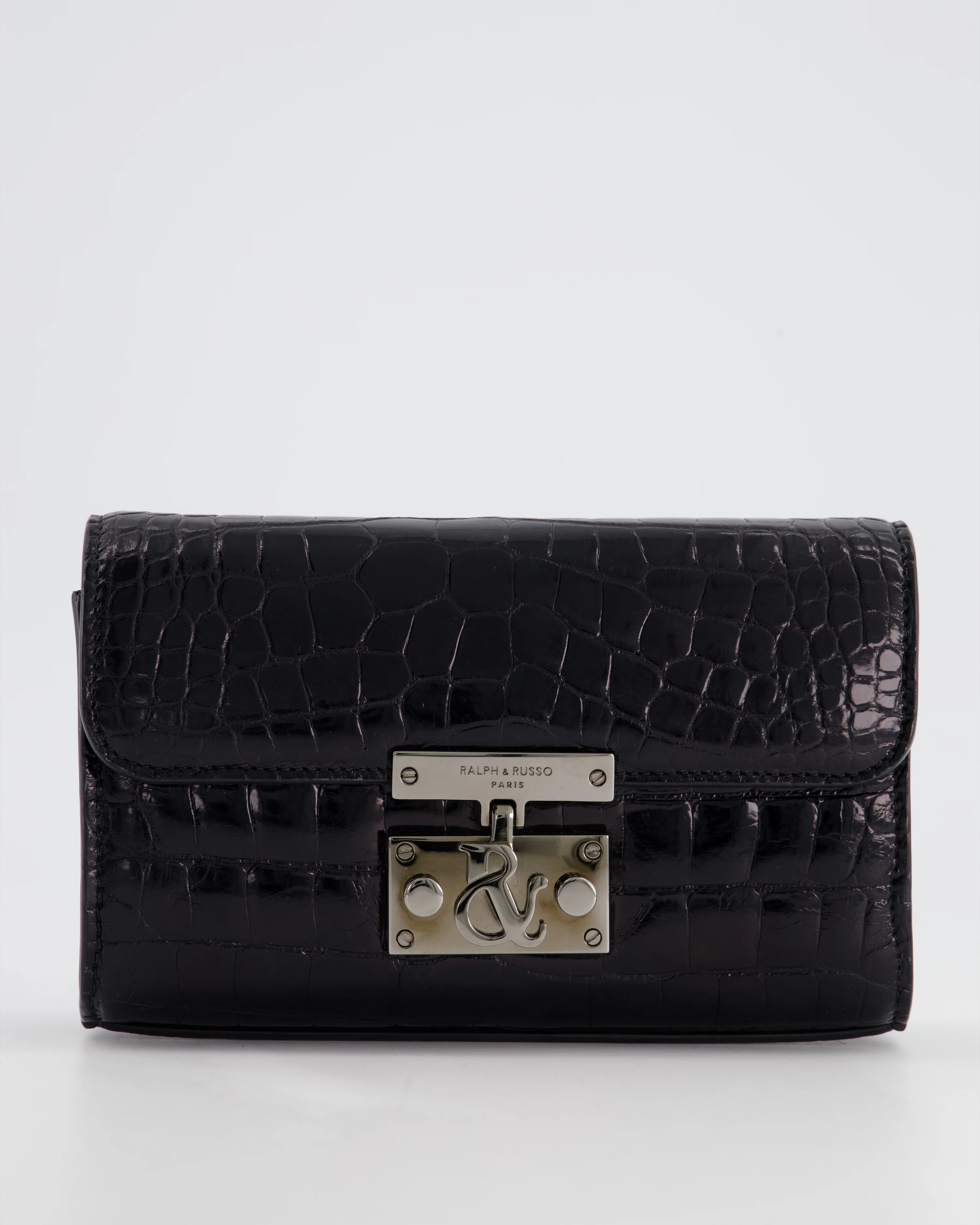 Ralph & Russo Black Croc Belt Bag with Gunmetal Hardware - Image 17