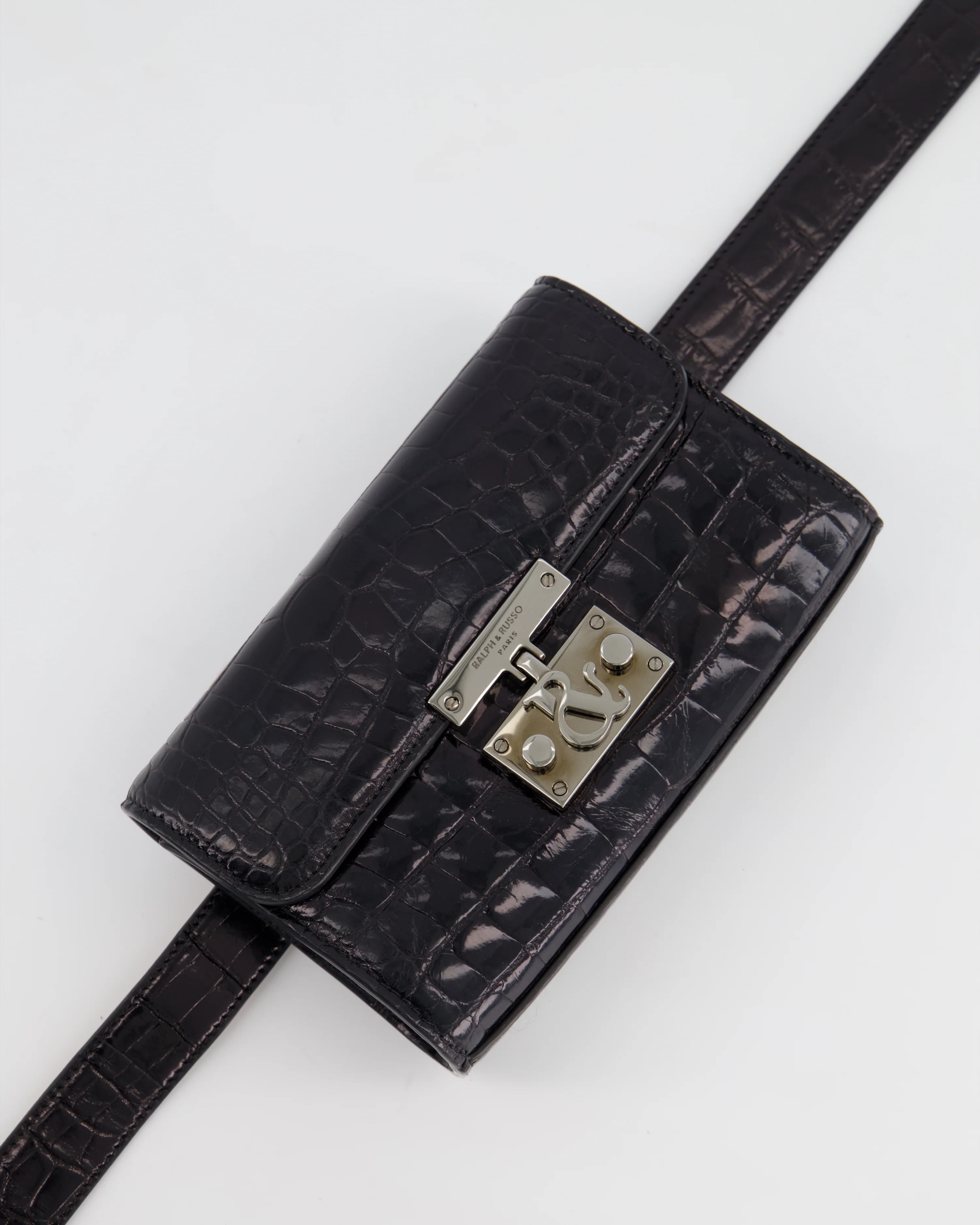 Ralph & Russo Black Croc Belt Bag with Gunmetal Hardware - Image 18