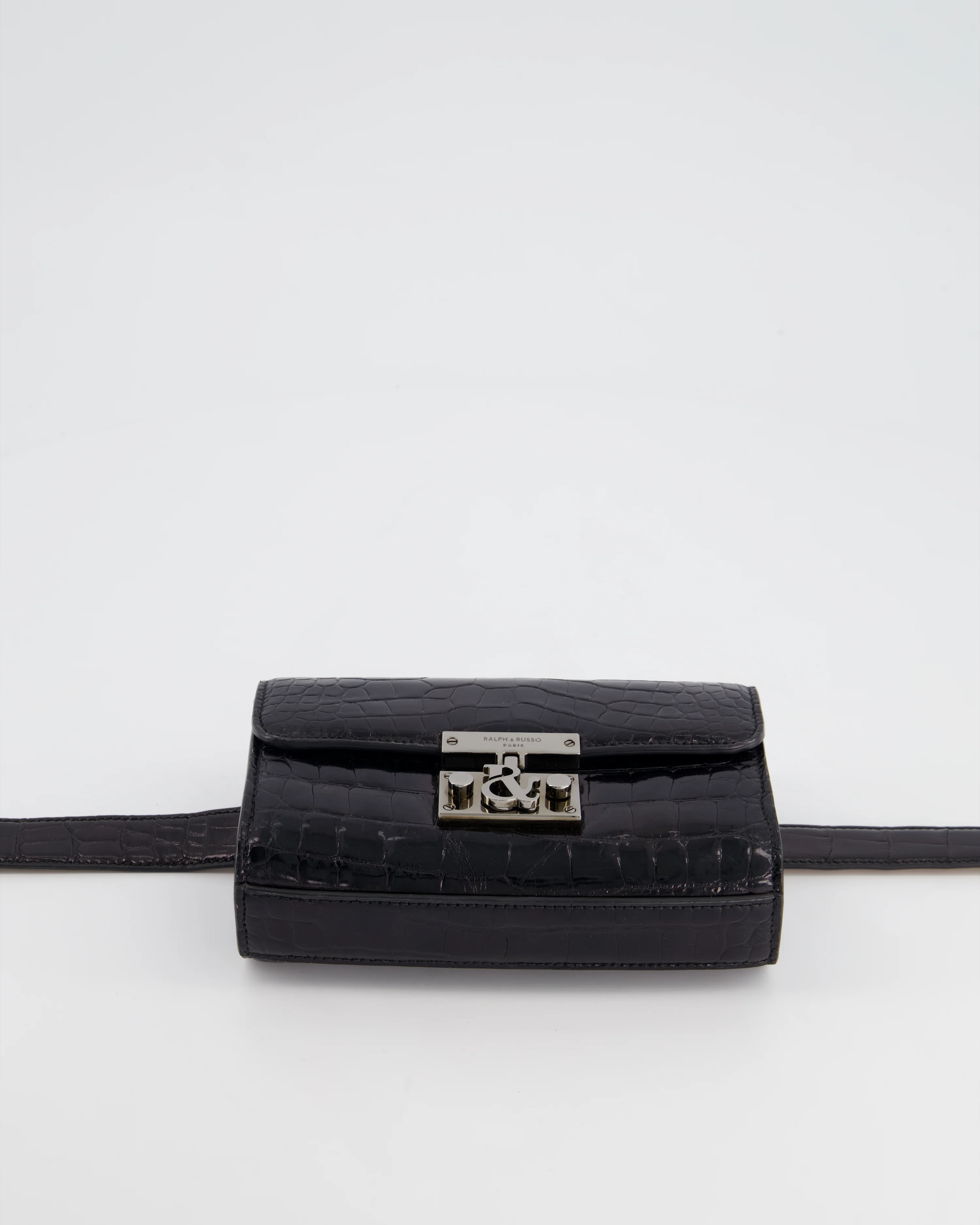 Ralph & Russo Black Croc Belt Bag with Gunmetal Hardware - Image 19