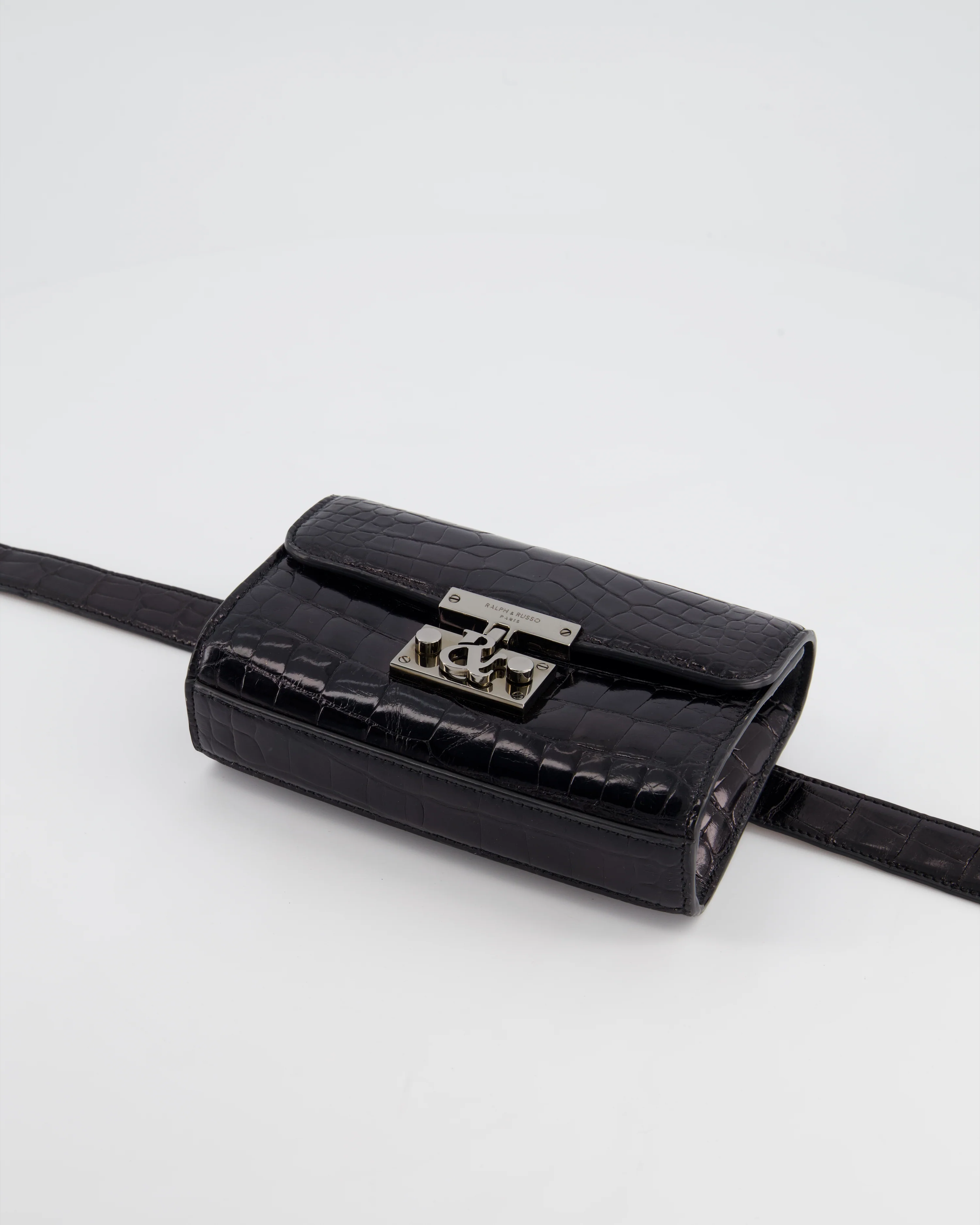 Ralph & Russo Black Croc Belt Bag with Gunmetal Hardware - Image 21