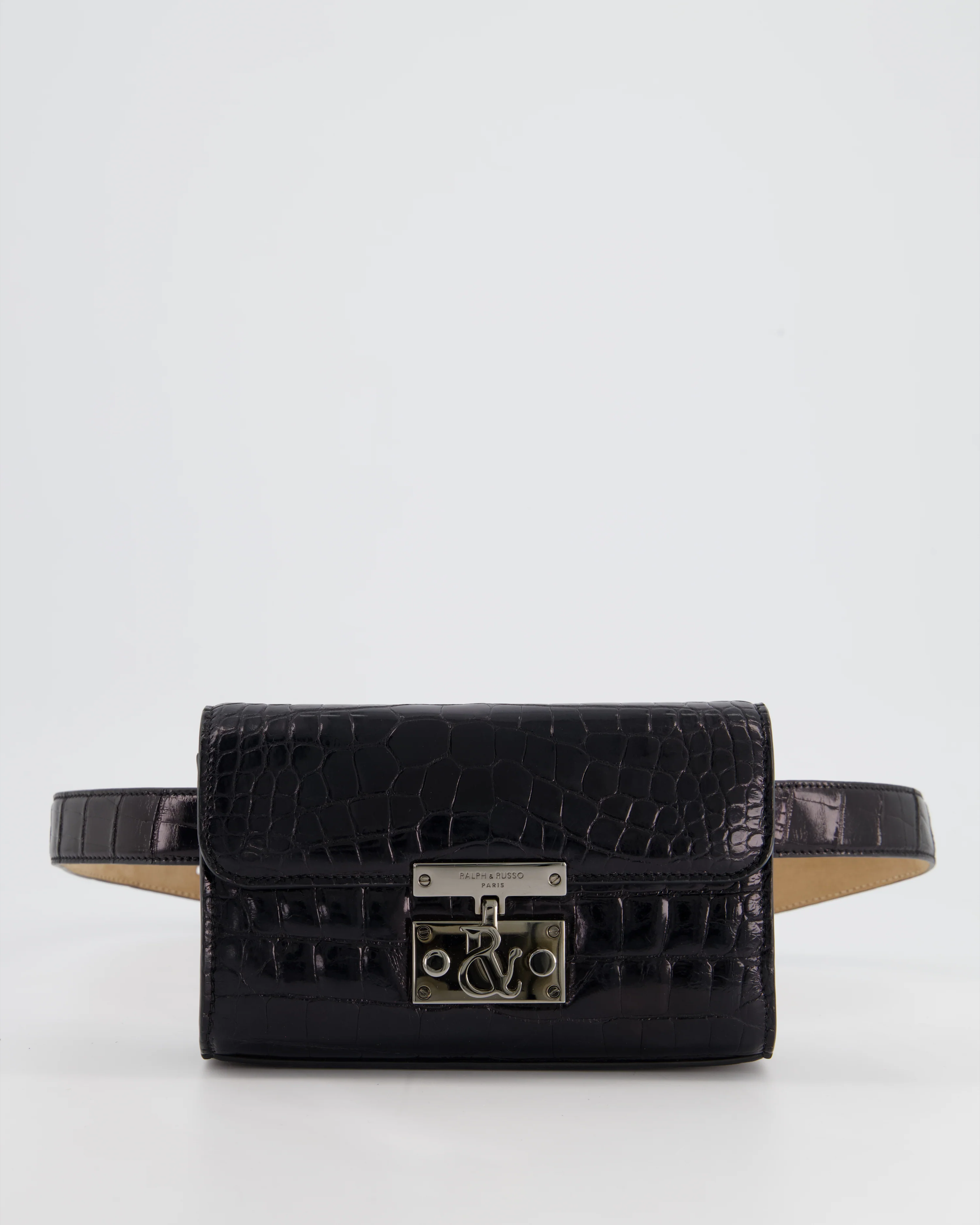 Ralph & Russo Black Croc Belt Bag with Gunmetal Hardware - Image 3