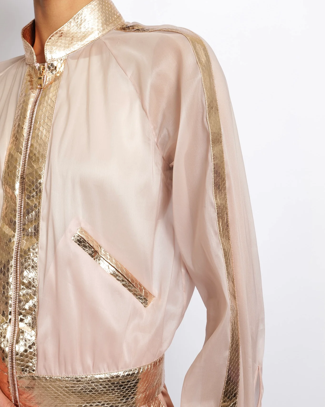 Ralph & Russo Blush Pink Jacket and Silk Trouser Set with Rose Gold Metallic Snake Trims Size IT 36/38 (UK 6/8) - Image 3