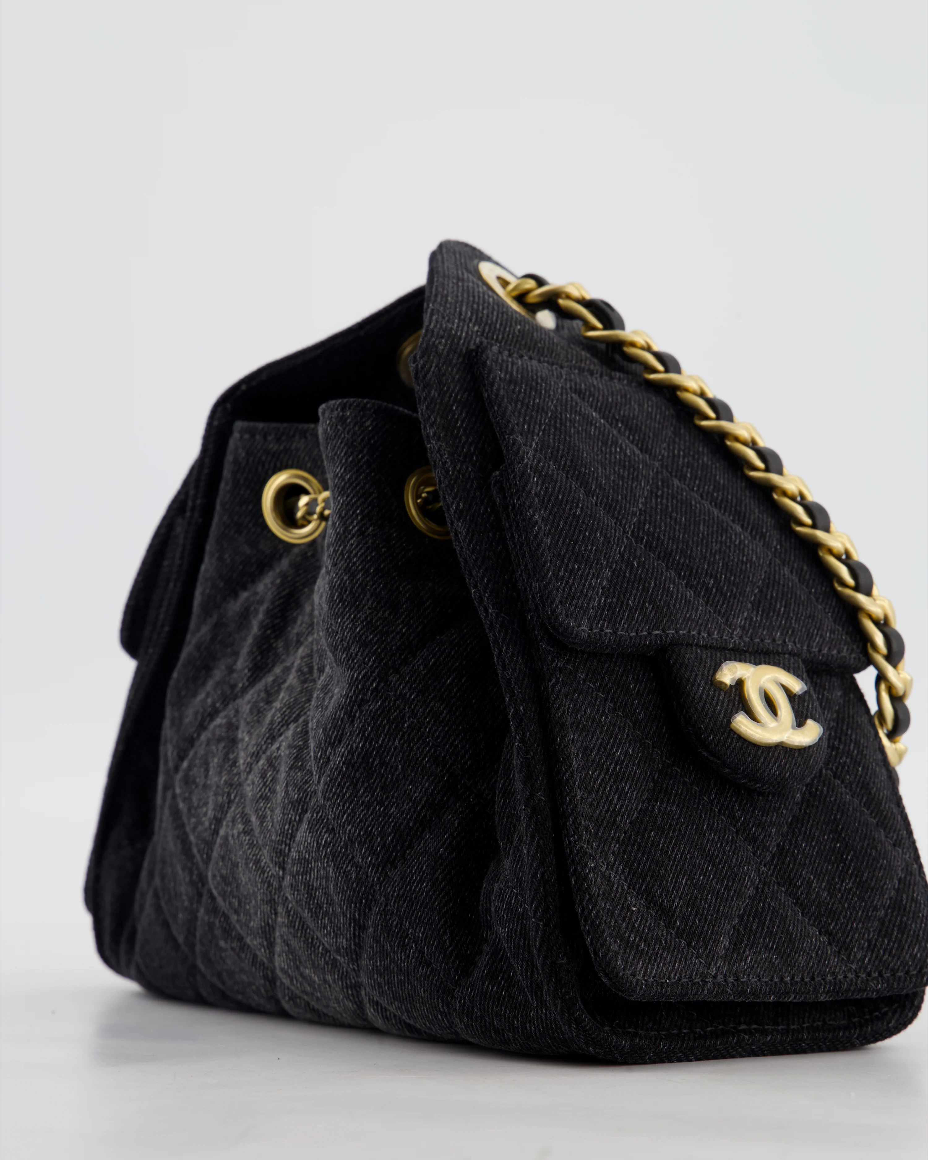*RARE* Chanel 26C Mini 25 Handbag in Black Denim with Brushed Gold Hardware - Image 13