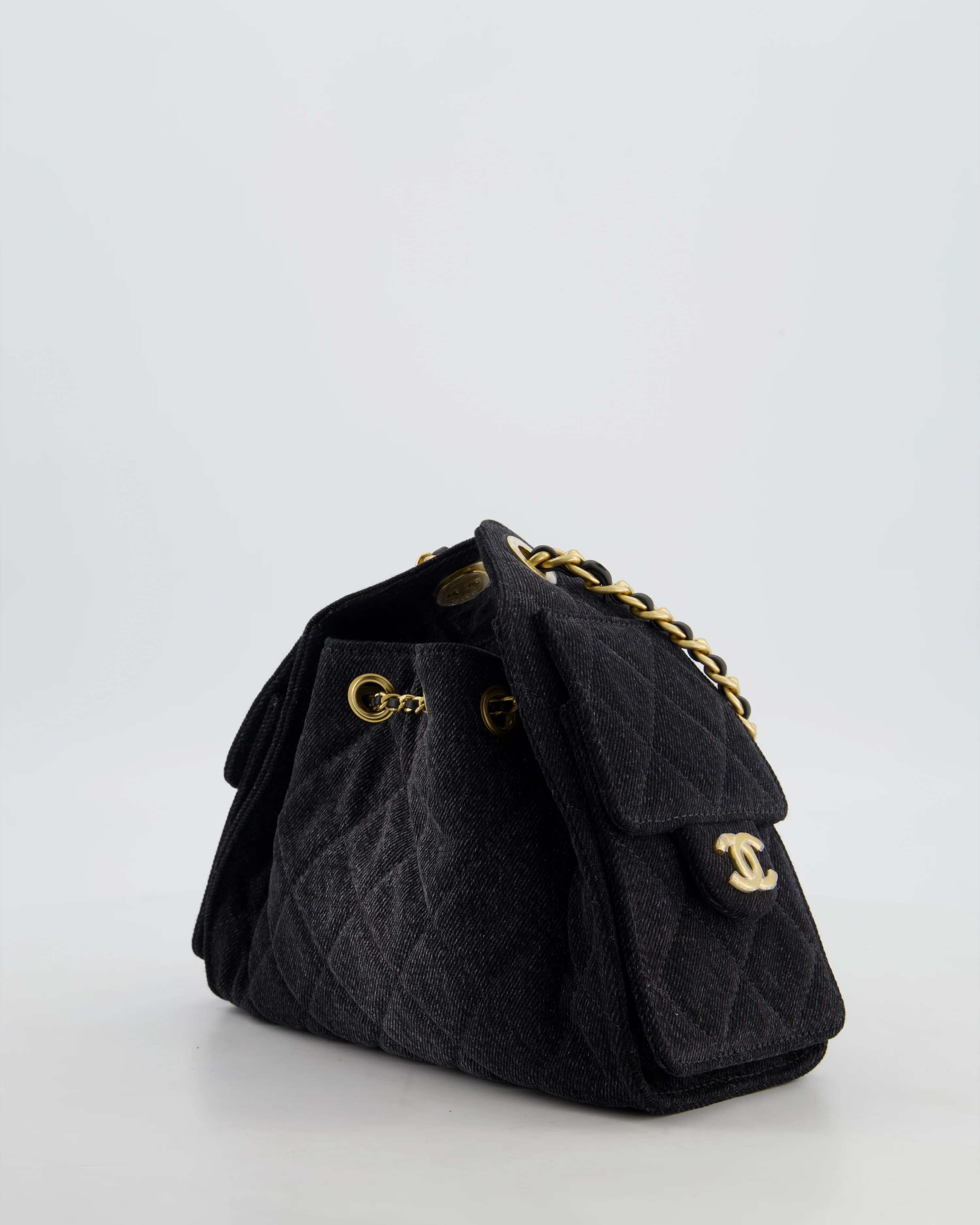 *RARE* Chanel 26C Mini 25 Handbag in Black Denim with Brushed Gold Hardware - Image 6