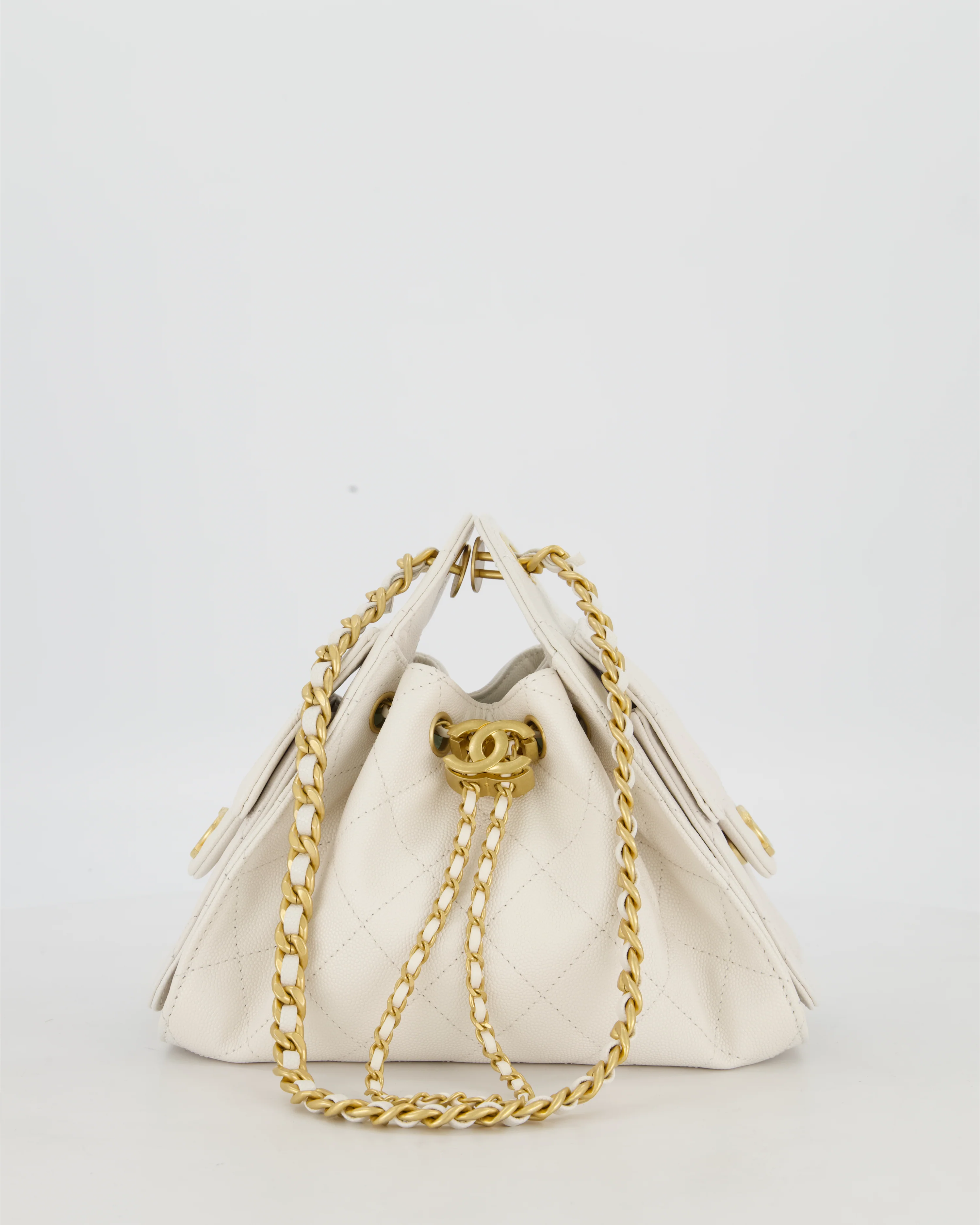 *RARE* Chanel 26C Mini 25 Handbag in White Caviar Leather with Gold Hardware