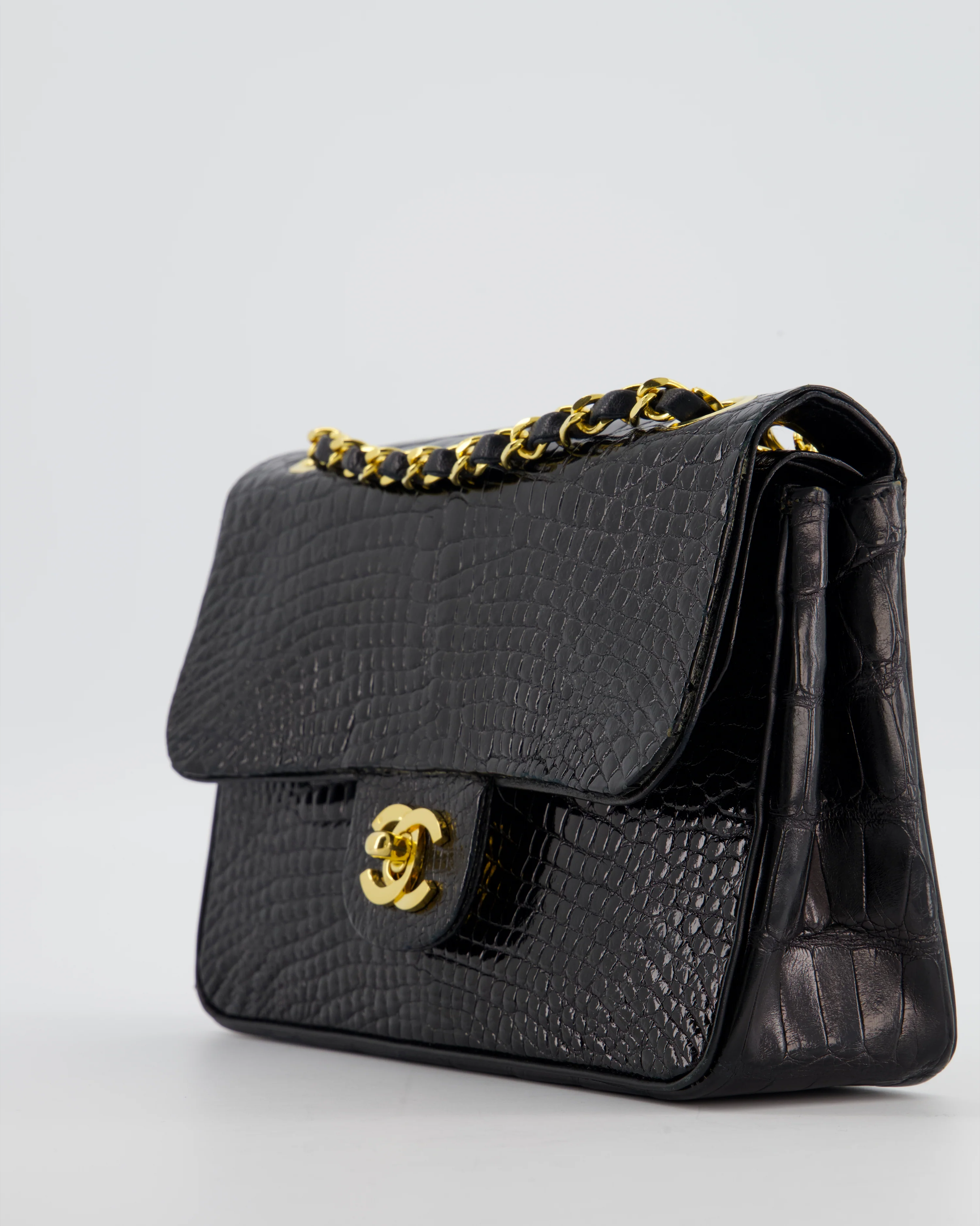 *RARE* Chanel Black Vintage Classic Flap Bag in Shiny Crocodile Leather with 24K Gold Hardware - Image 15