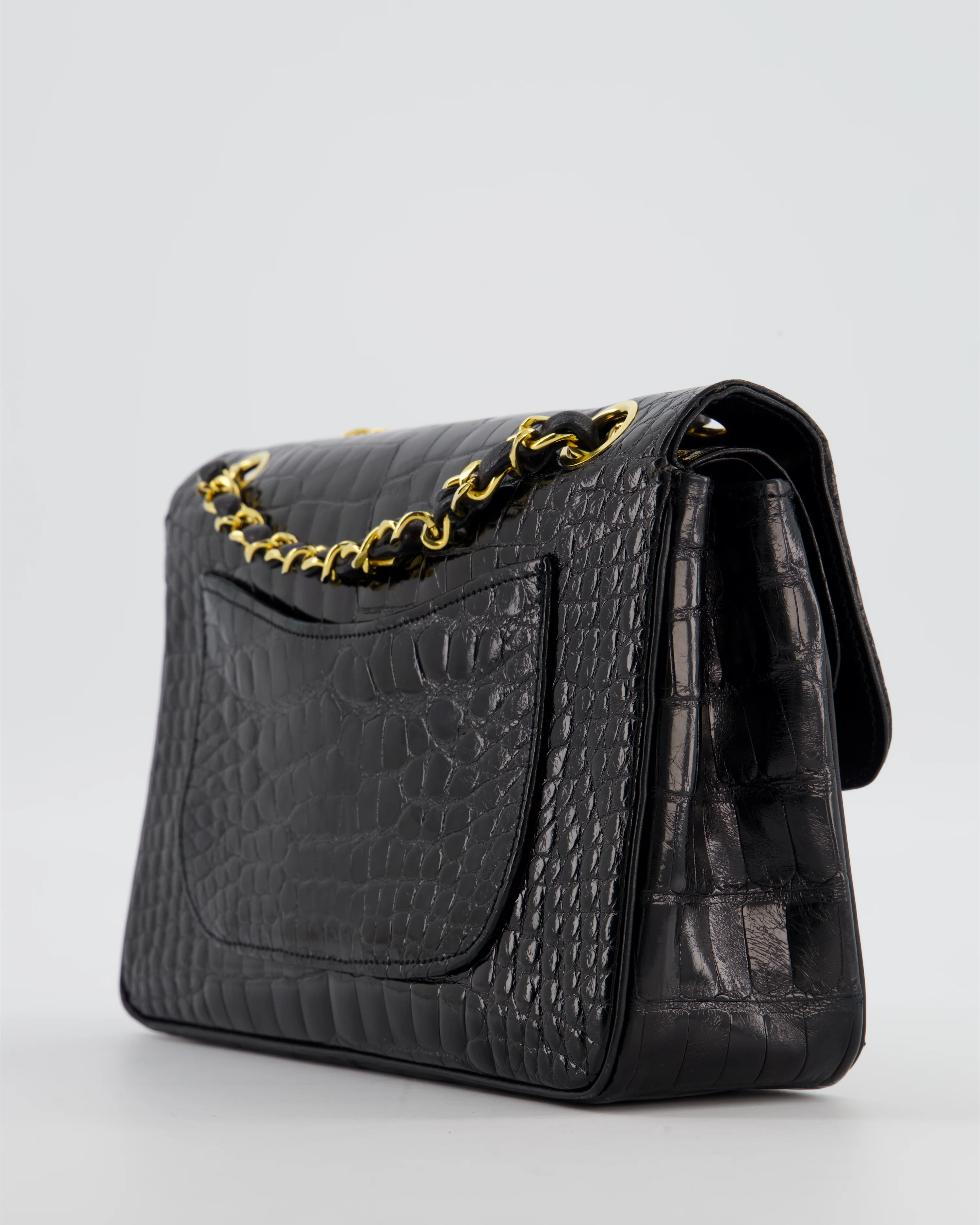 *RARE* Chanel Black Vintage Classic Flap Bag in Shiny Crocodile Leather with 24K Gold Hardware - Image 16
