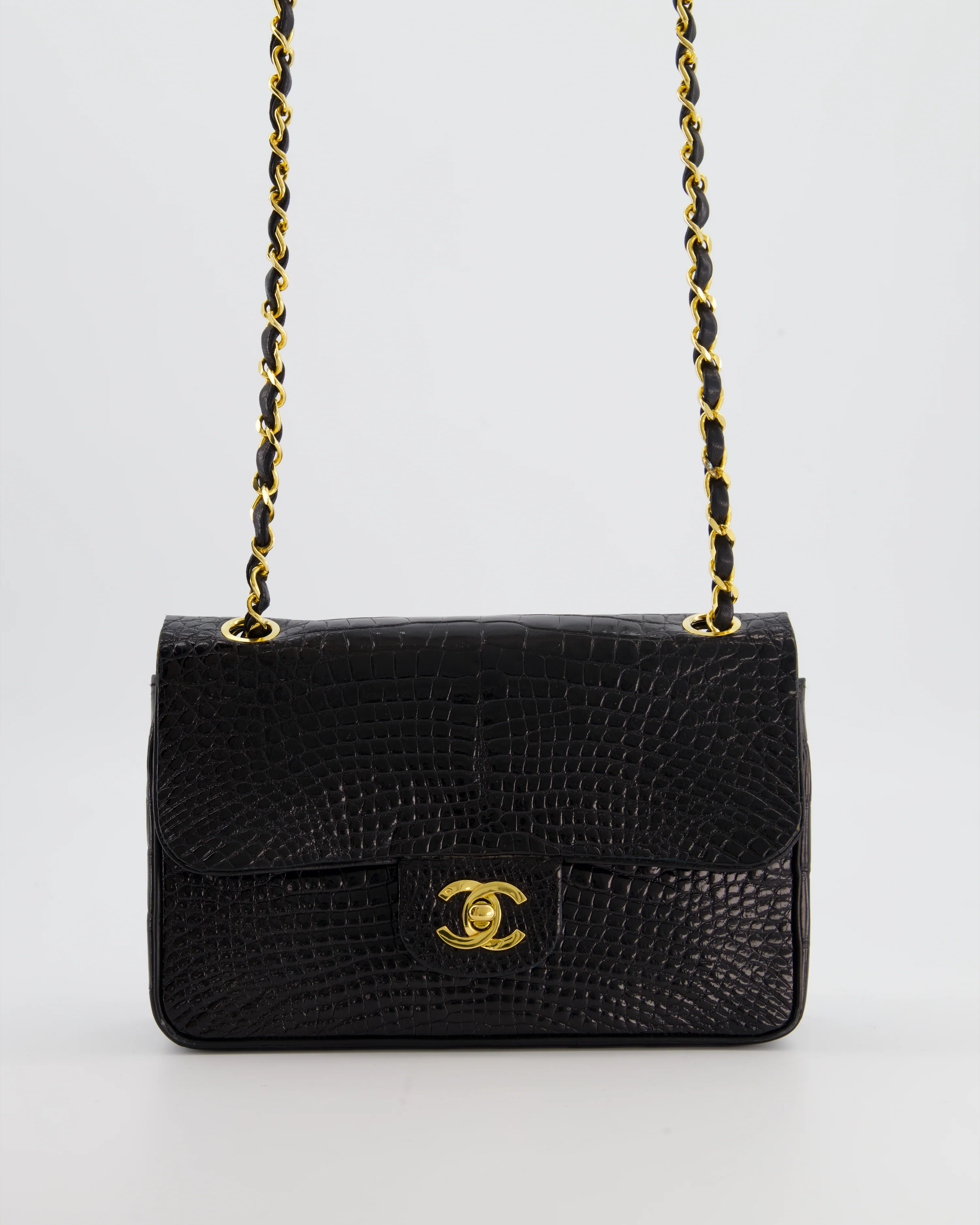 *RARE* Chanel Black Vintage Classic Flap Bag in Shiny Crocodile Leather with 24K Gold Hardware - Image 6