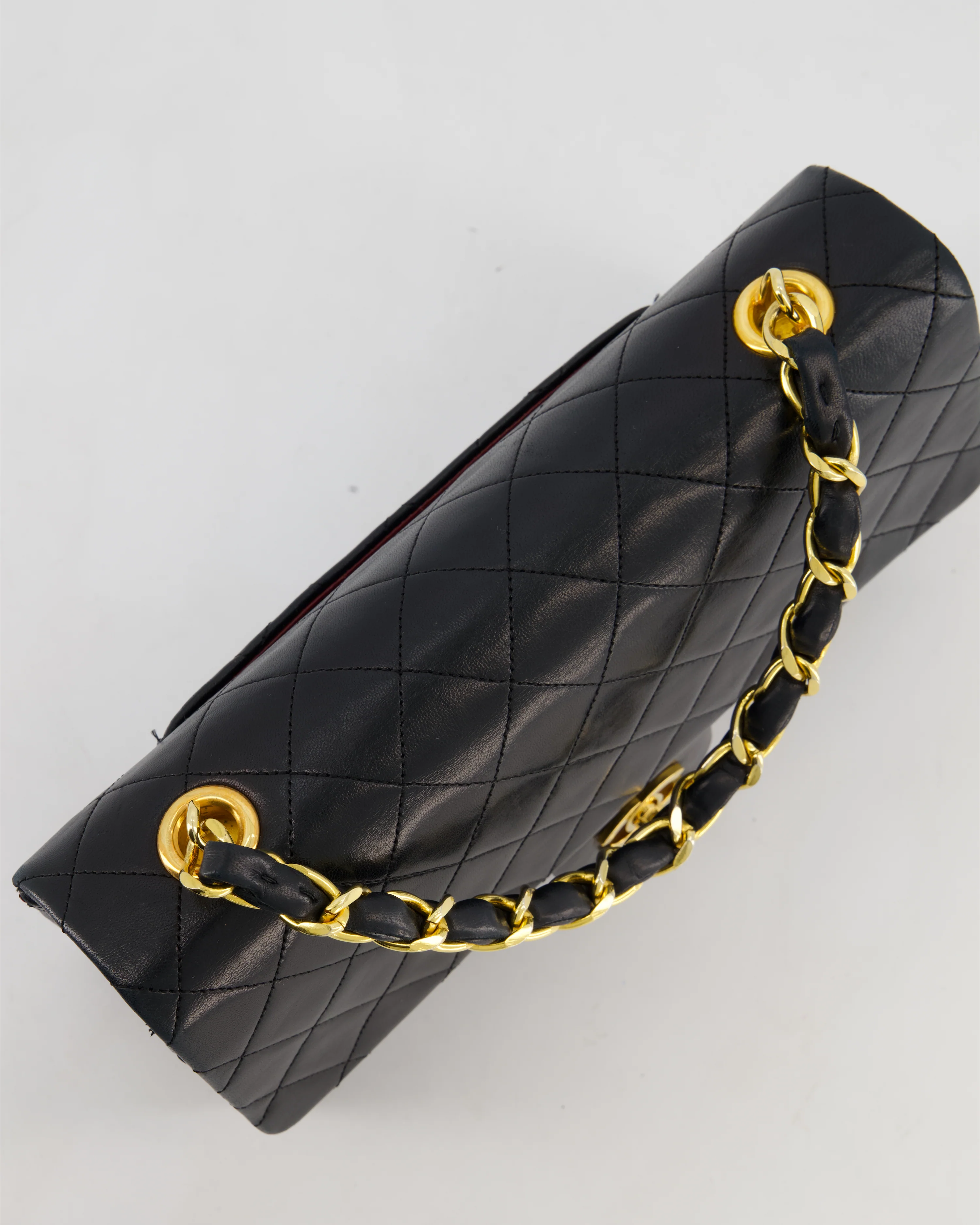 *RARE* Chanel Black Vintage Medium Single Flap Bag in Lambskin Leather with 24K Gold Chain Top Handle - Image 15