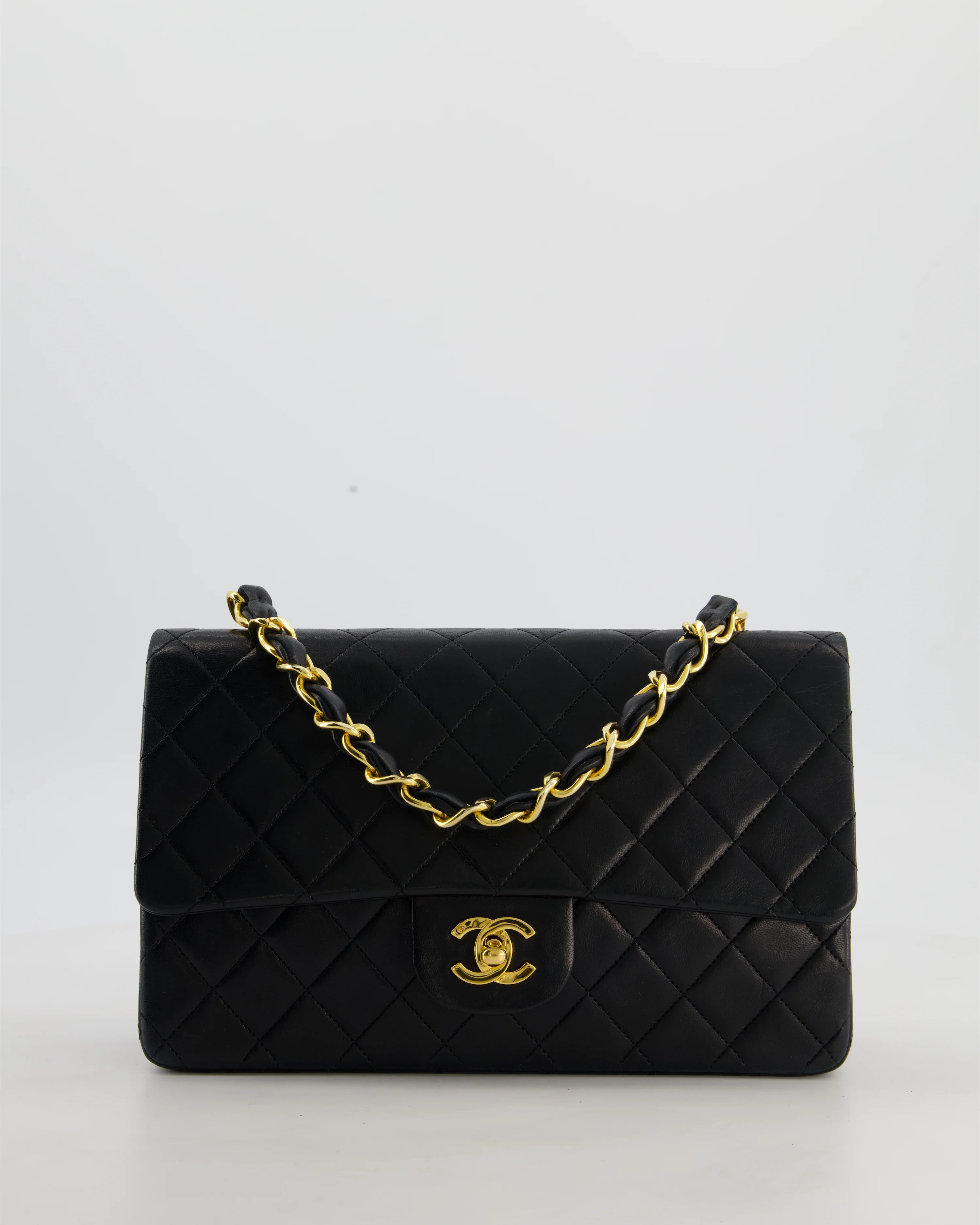 *RARE* Chanel Black Vintage Medium Single Flap Bag in Lambskin Leather with 24K Gold Chain Top Handle - Image 2
