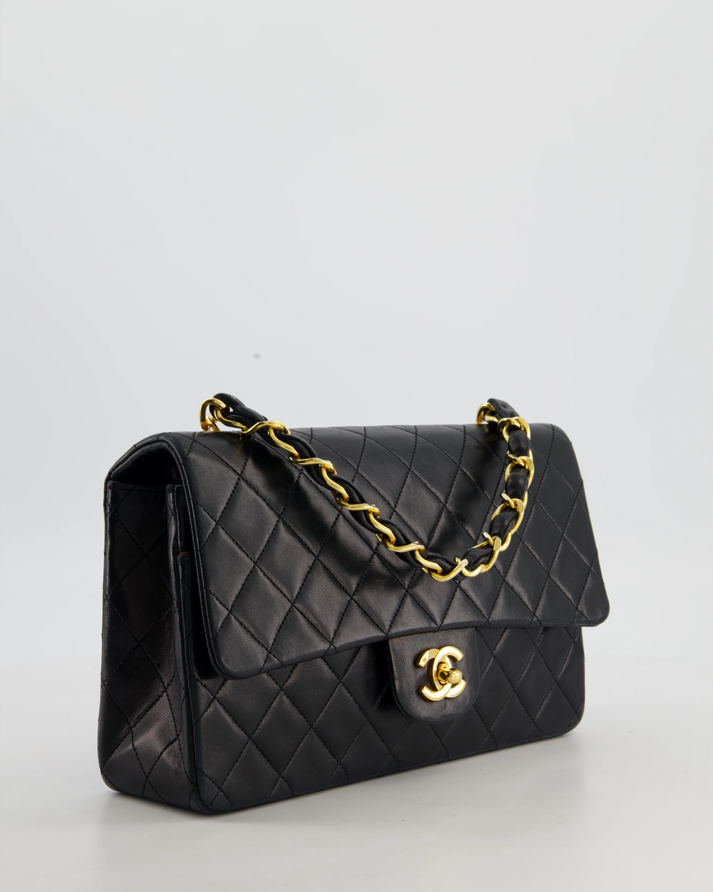 *RARE* Chanel Black Vintage Medium Single Flap Bag in Lambskin Leather with 24K Gold Chain Top Handle - Image 3