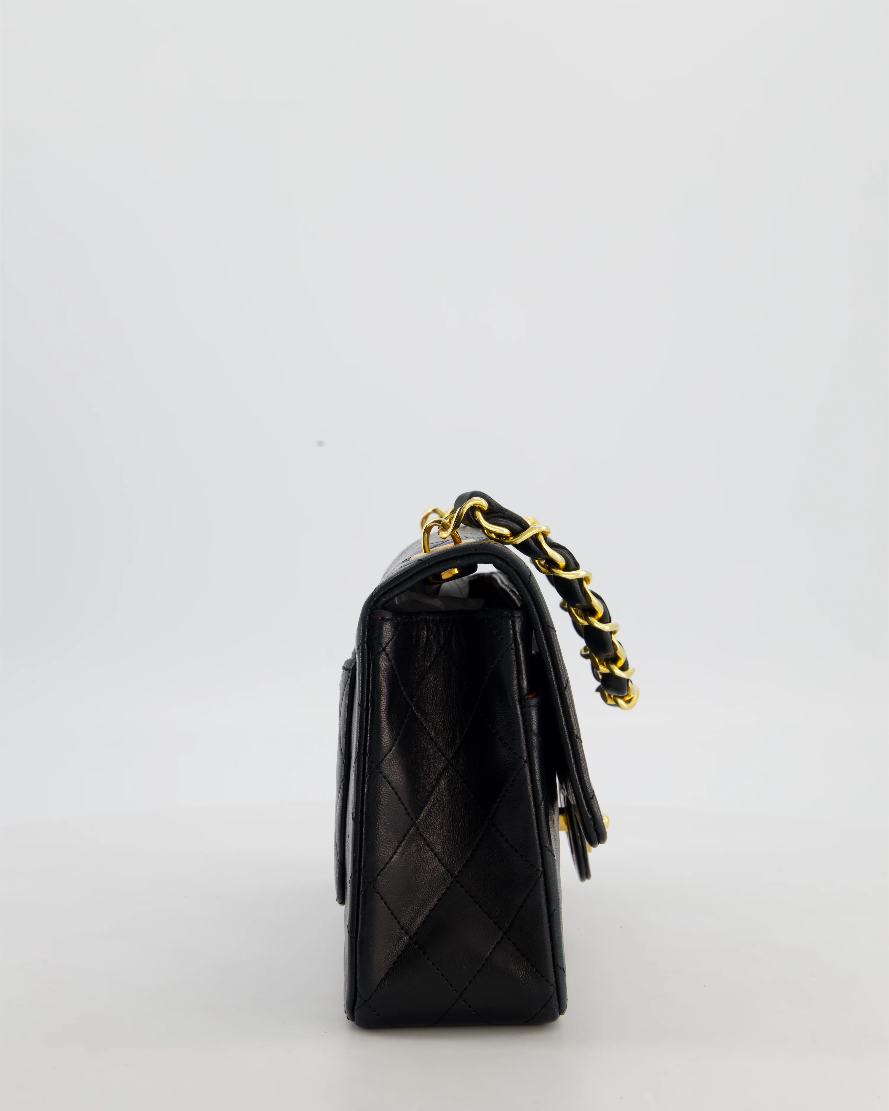 *RARE* Chanel Black Vintage Medium Single Flap Bag in Lambskin Leather with 24K Gold Chain Top Handle - Image 4