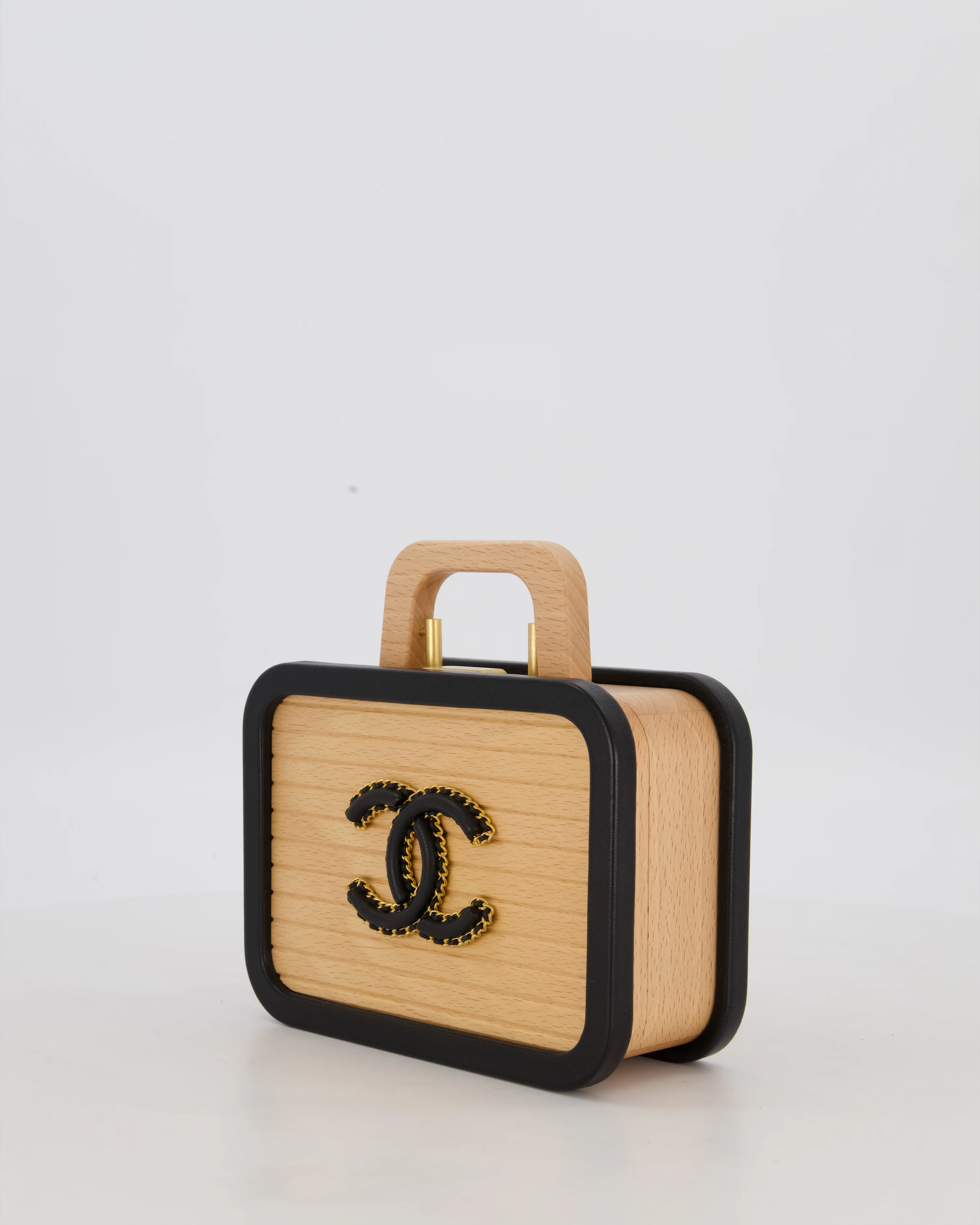 *VERY RARE* Chanel Brown Wooden Vanity Case Bag with Black CC Leather Chain Logo - Image 11