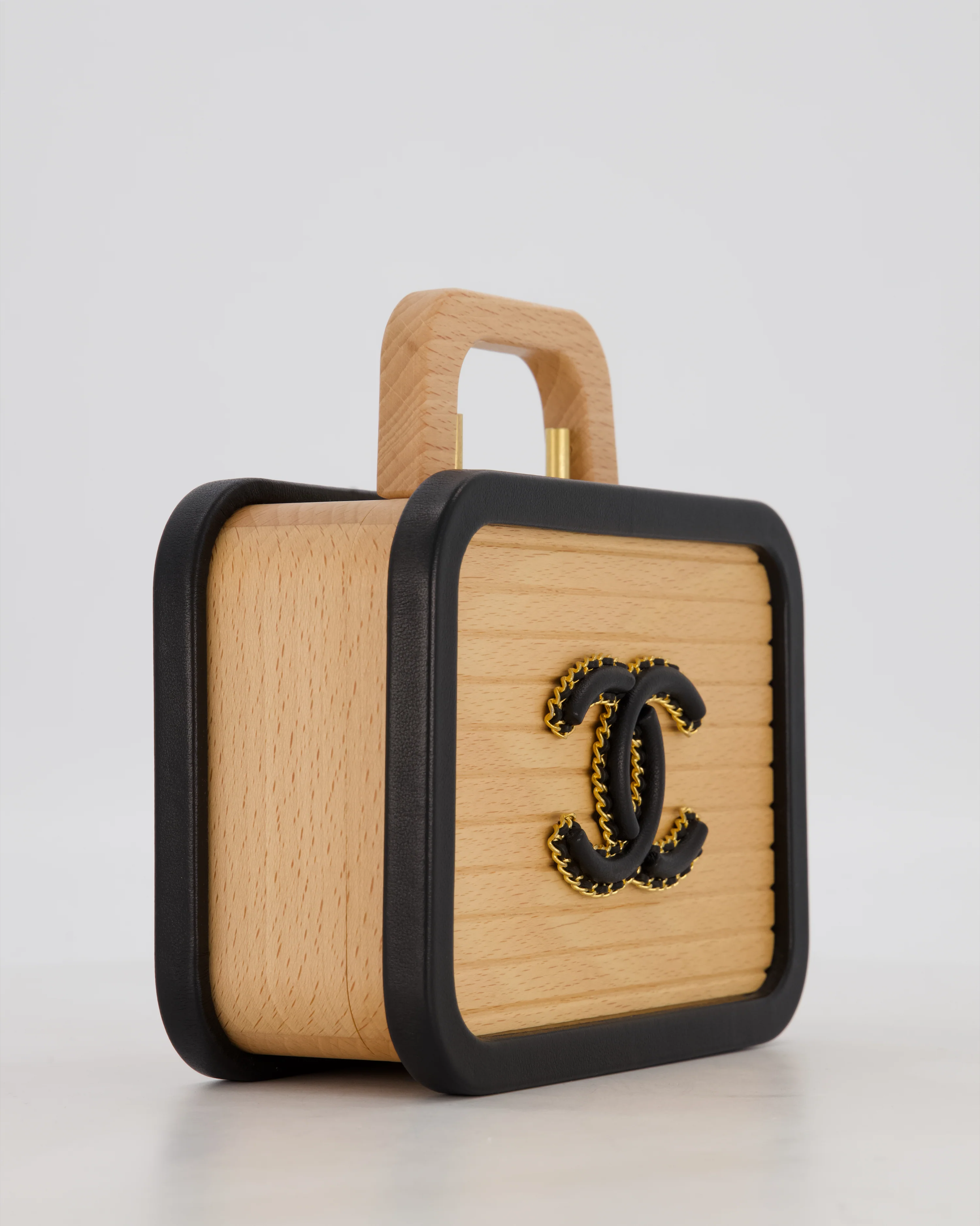*VERY RARE* Chanel Brown Wooden Vanity Case Bag with Black CC Leather Chain Logo - Image 12