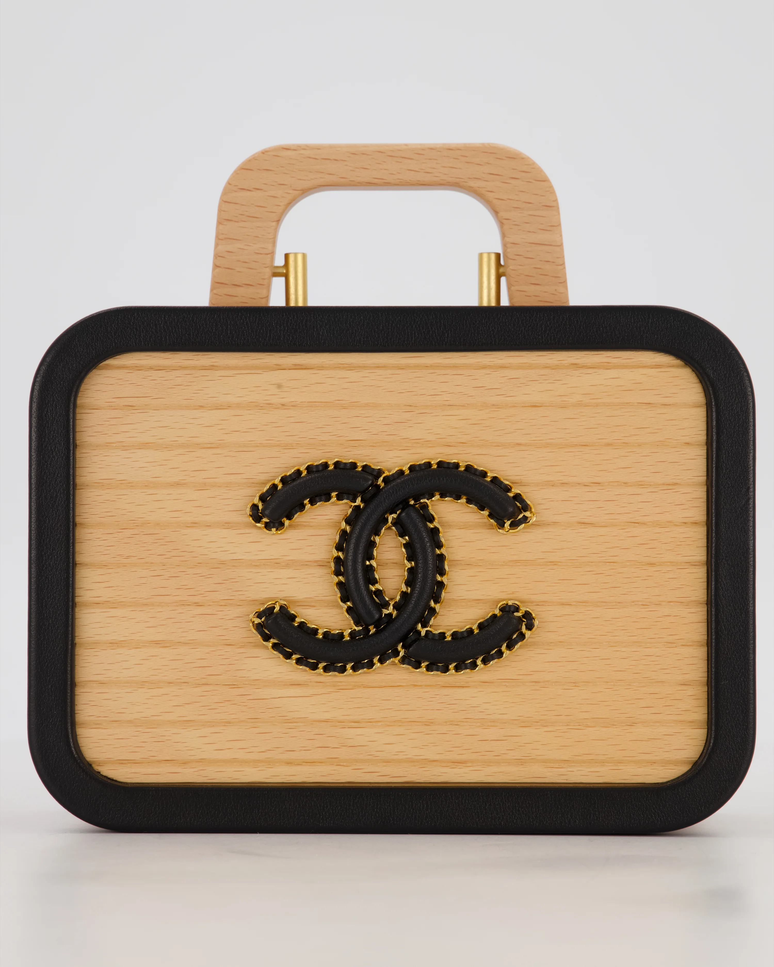 *VERY RARE* Chanel Brown Wooden Vanity Case Bag with Black CC Leather Chain Logo - Image 16