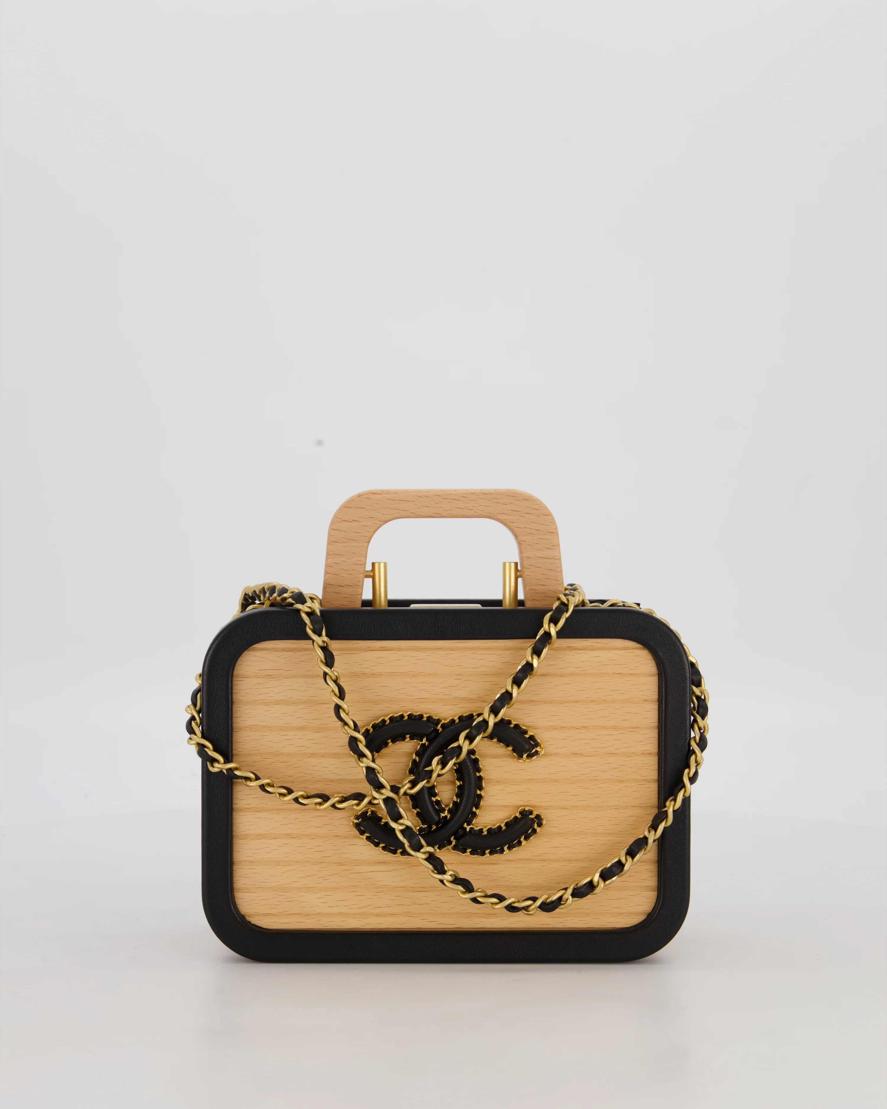 *VERY RARE* Chanel Brown Wooden Vanity Case Bag with Black CC Leather Chain Logo - Image 2