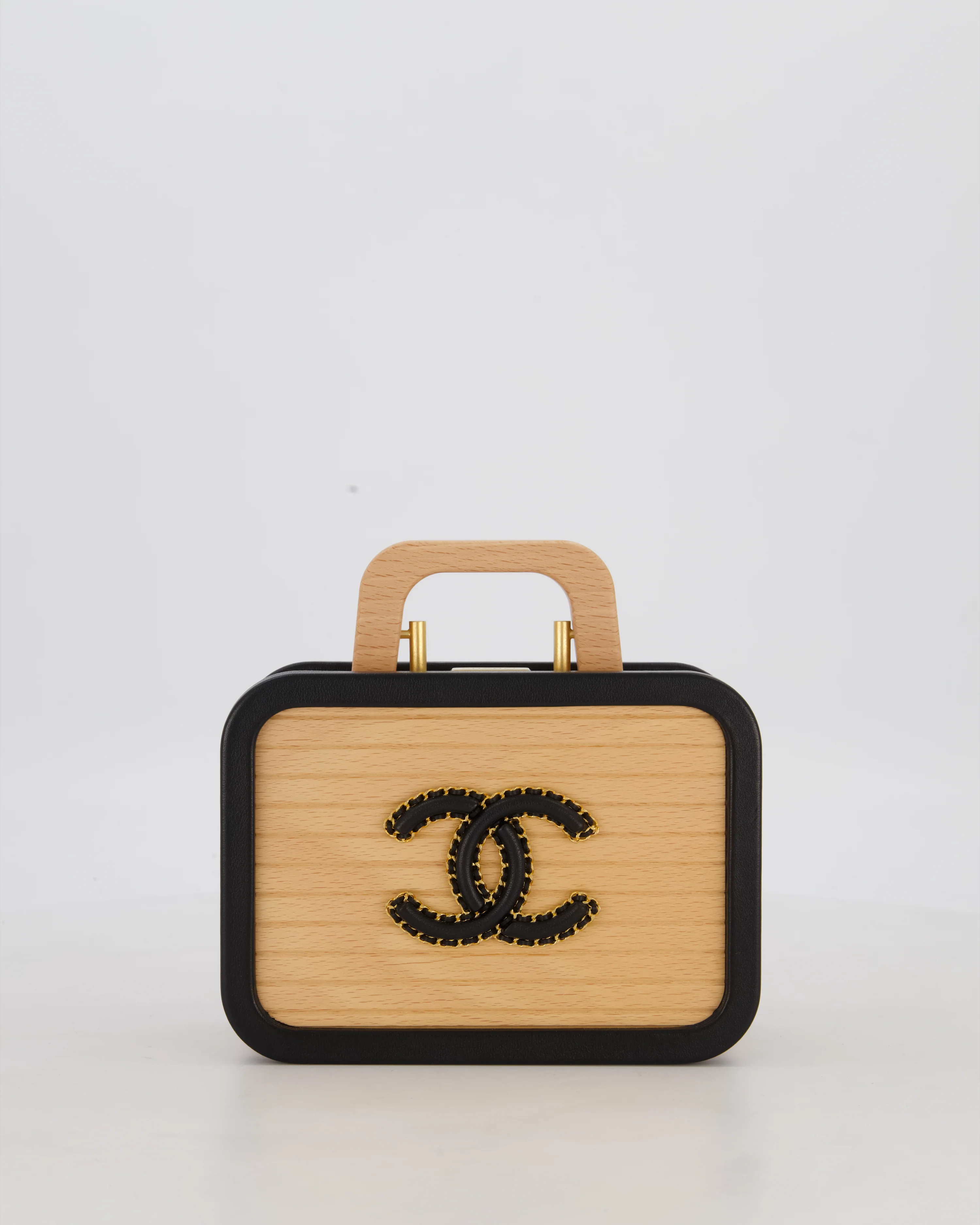 *VERY RARE* Chanel Brown Wooden Vanity Case Bag with Black CC Leather Chain Logo - Image 4
