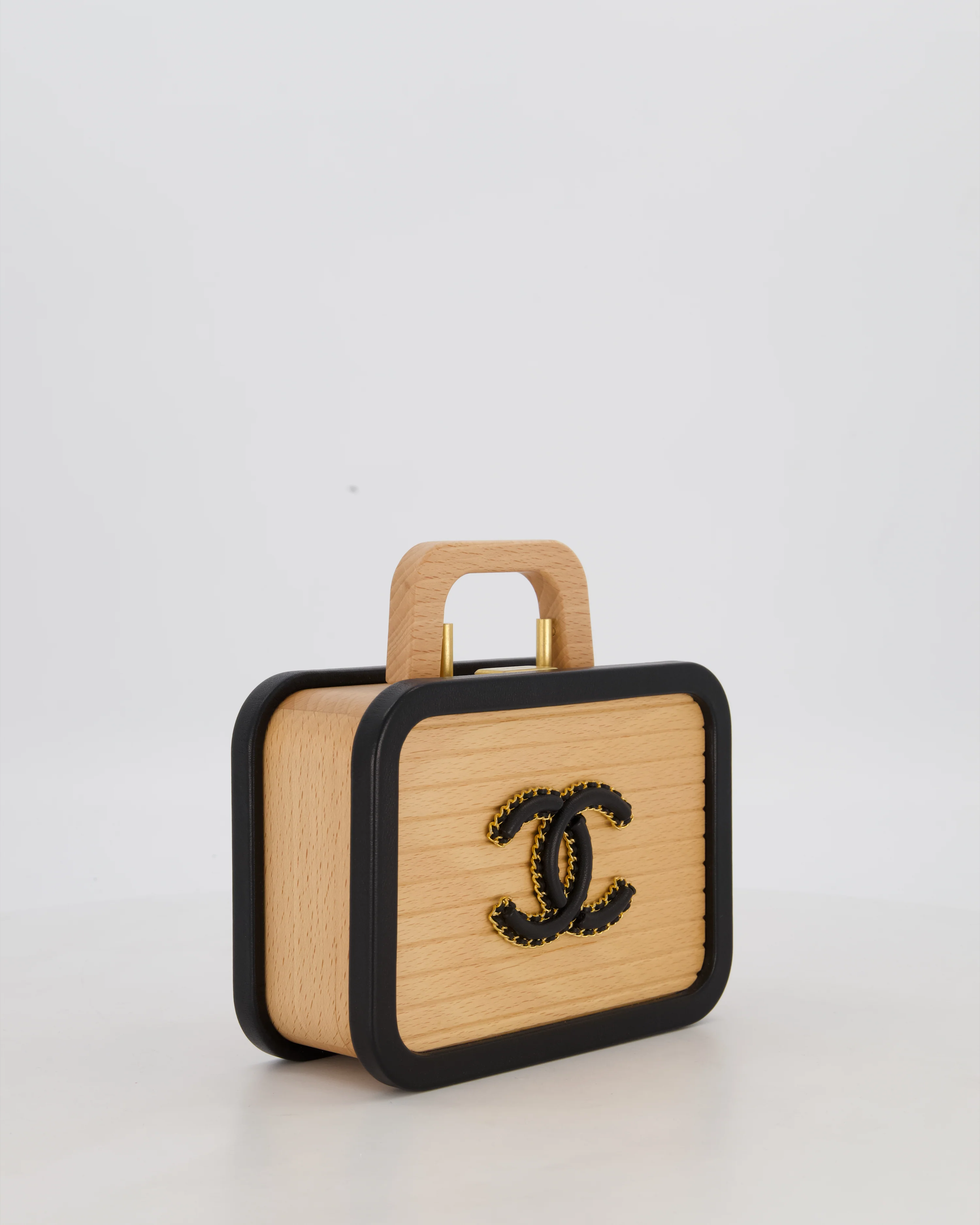 *VERY RARE* Chanel Brown Wooden Vanity Case Bag with Black CC Leather Chain Logo - Image 5