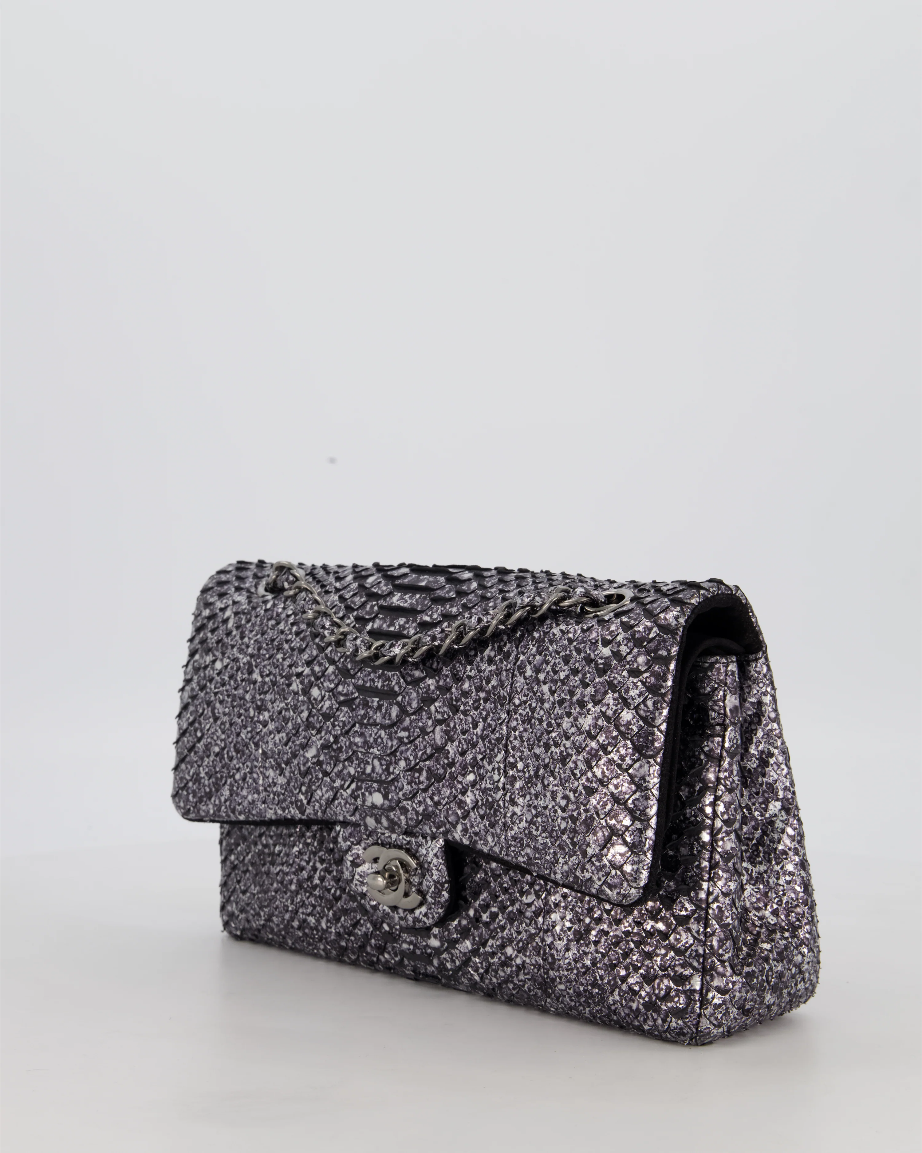 *RARE* Chanel Medium Double Flap Bag in Metallic Silver Python Leather with Gunmetal Hardware - Image 10