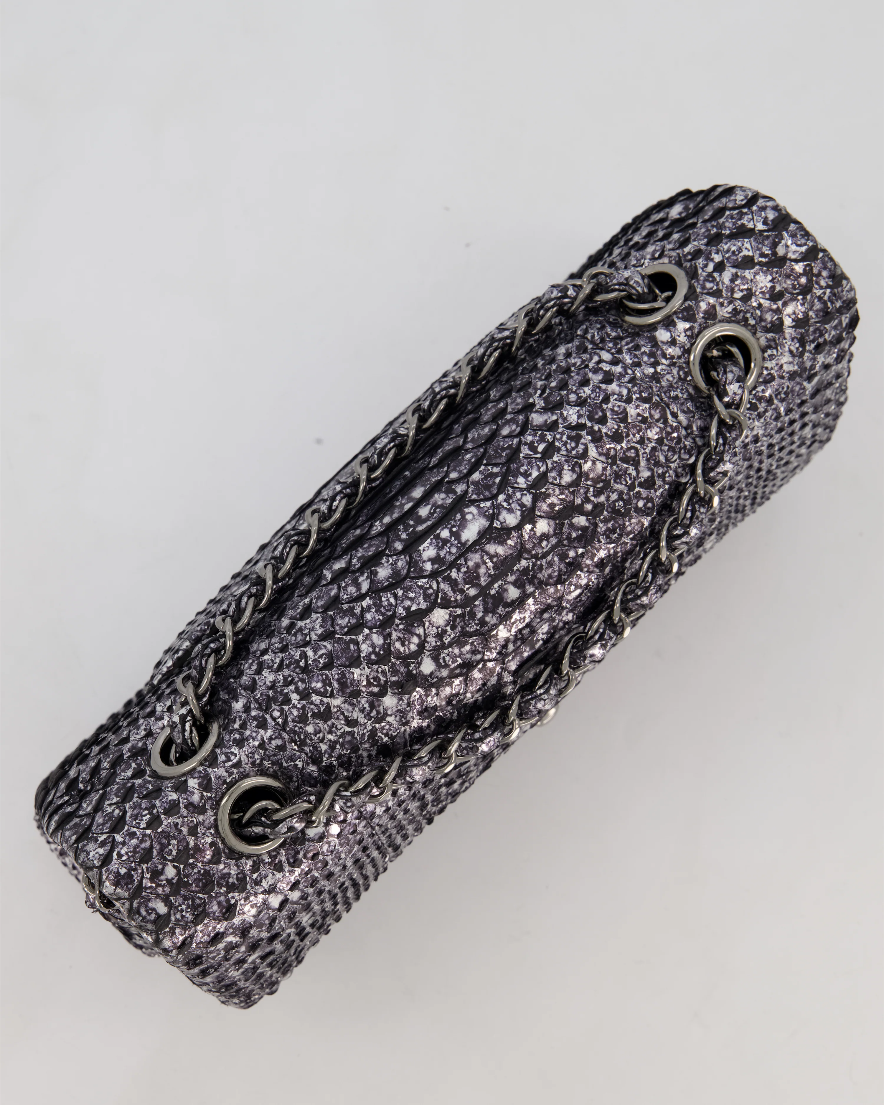 *RARE* Chanel Medium Double Flap Bag in Metallic Silver Python Leather with Gunmetal Hardware - Image 17