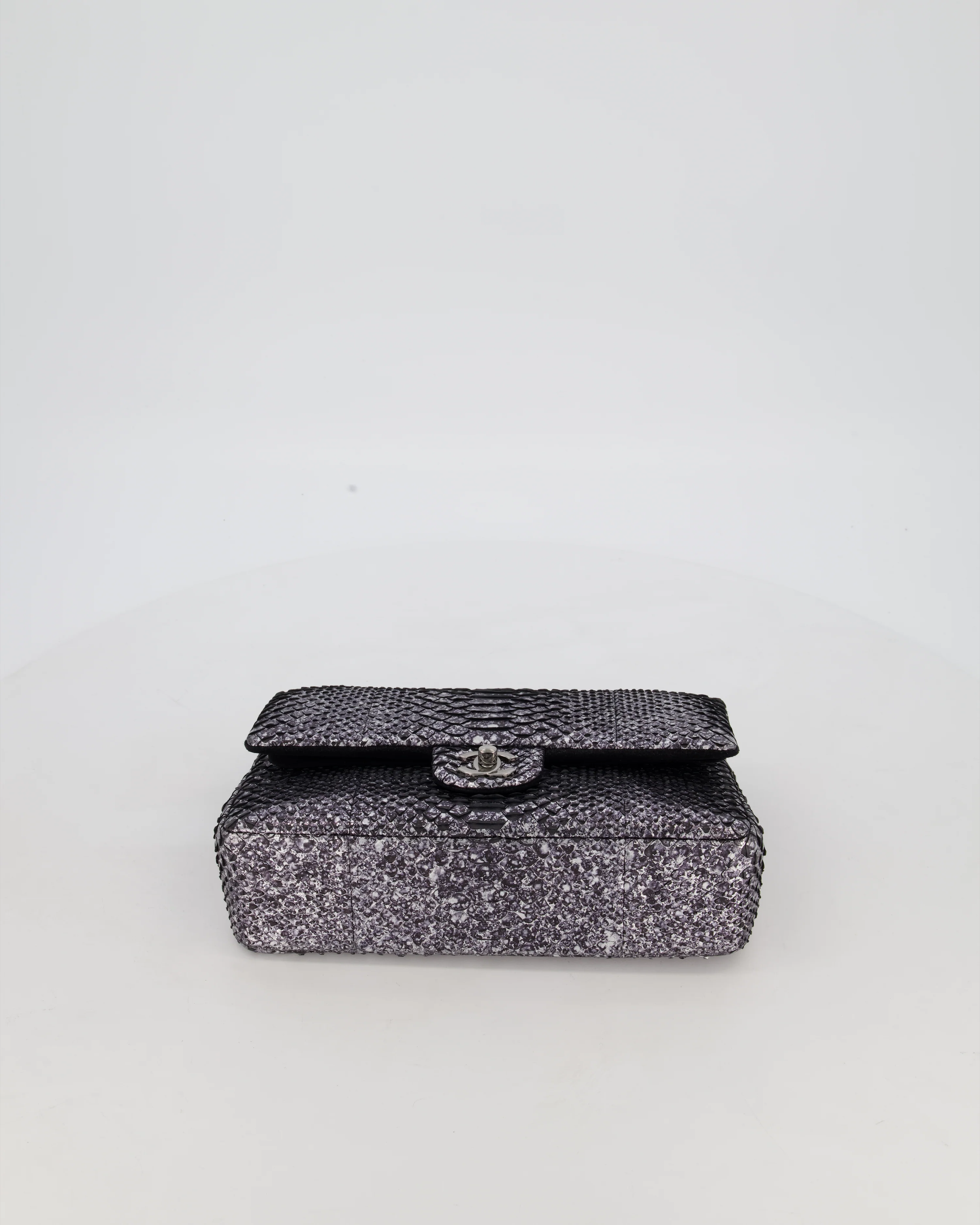 *RARE* Chanel Medium Double Flap Bag in Metallic Silver Python Leather with Gunmetal Hardware - Image 19