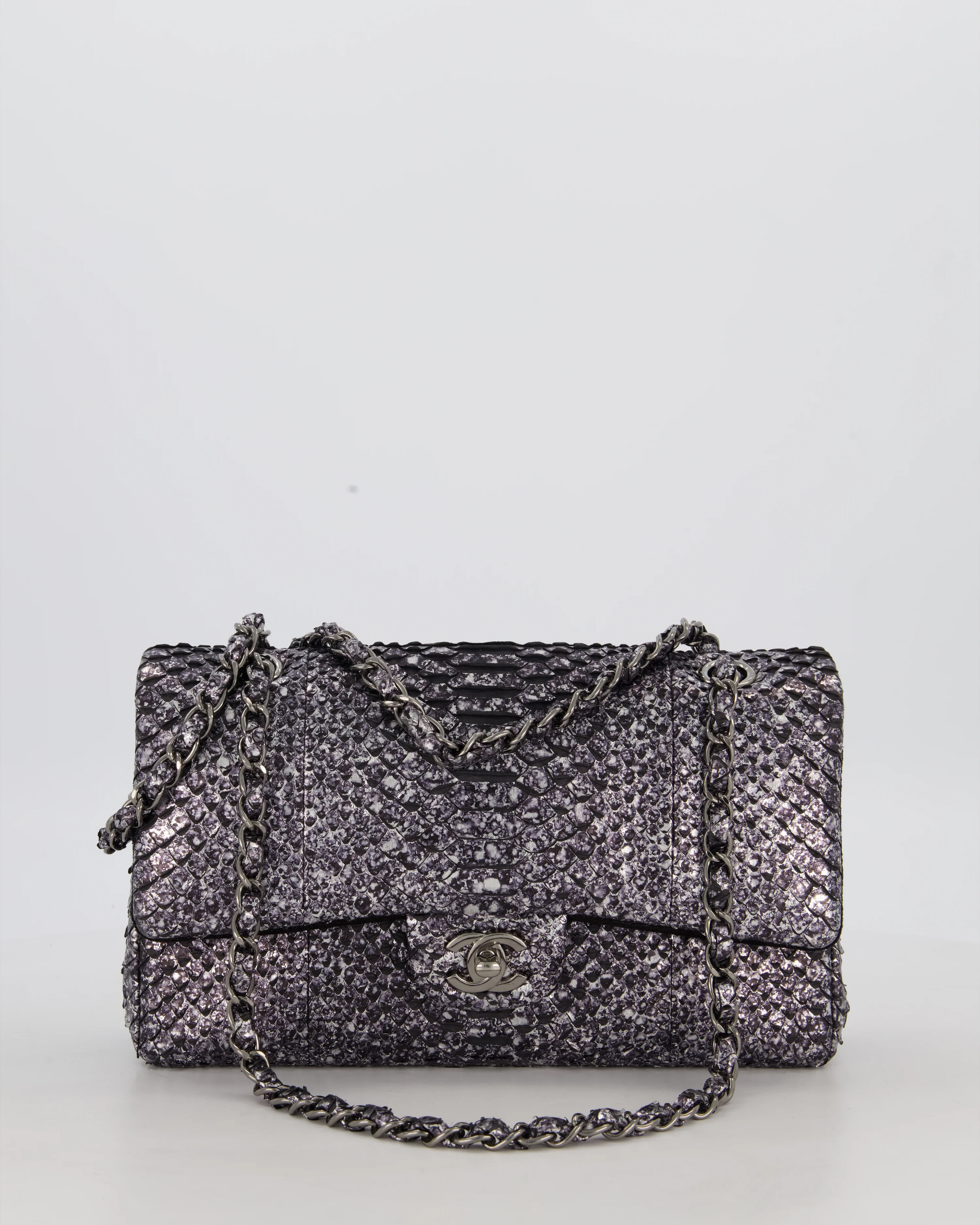 *RARE* Chanel Medium Double Flap Bag in Metallic Silver Python Leather with Gunmetal Hardware - Image 2