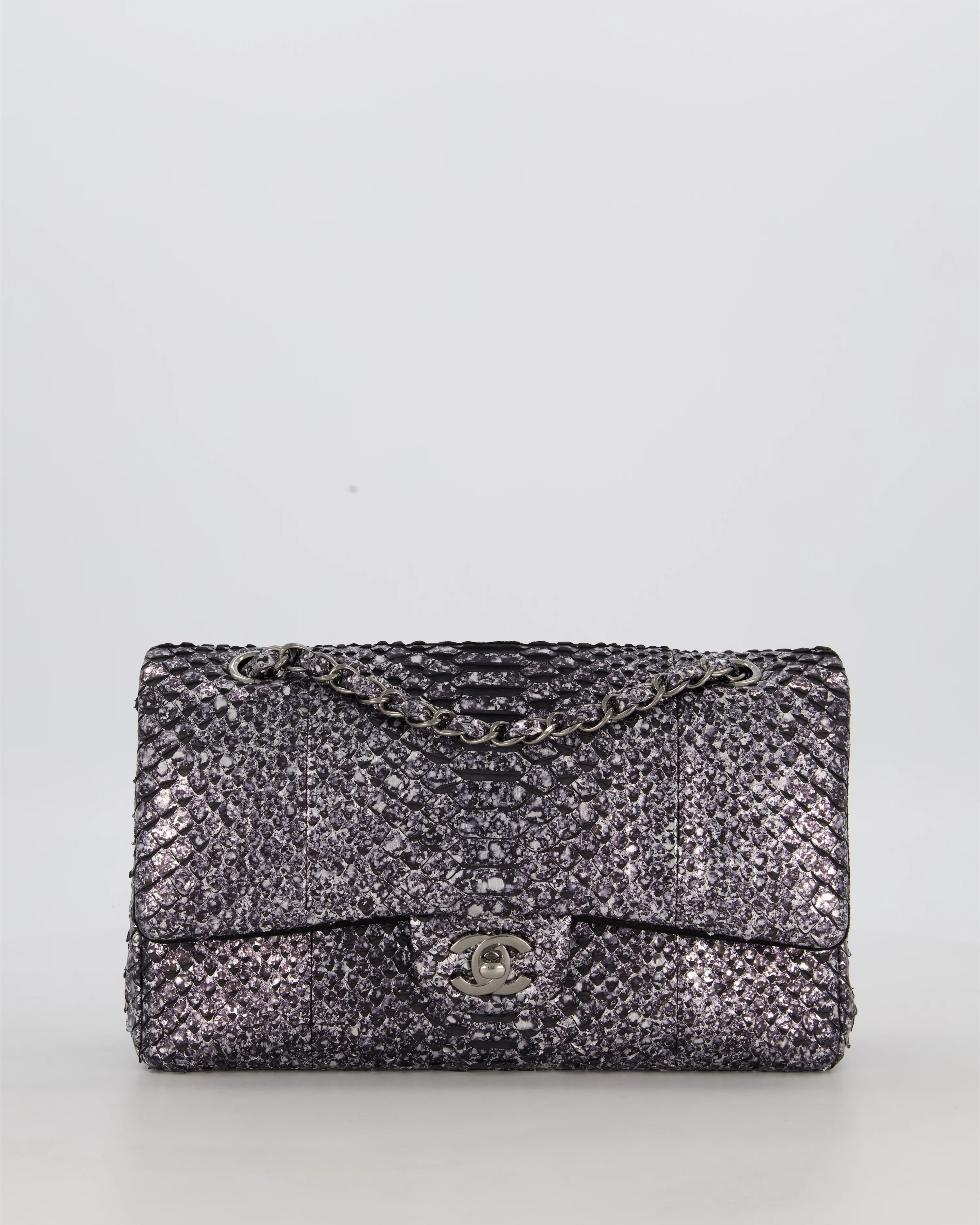 *RARE* Chanel Medium Double Flap Bag in Metallic Silver Python Leather with Gunmetal Hardware - Image 3