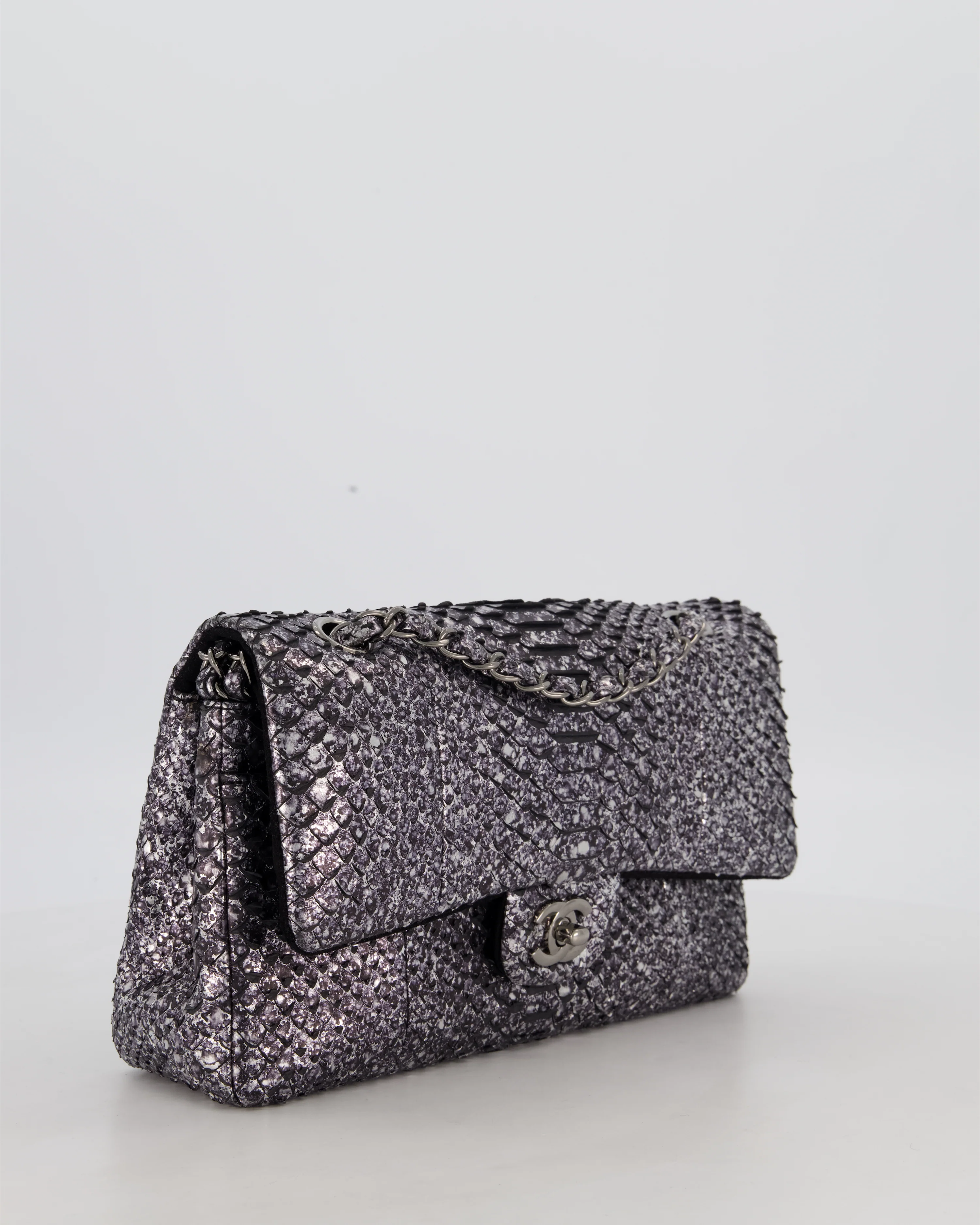*RARE* Chanel Medium Double Flap Bag in Metallic Silver Python Leather with Gunmetal Hardware - Image 4