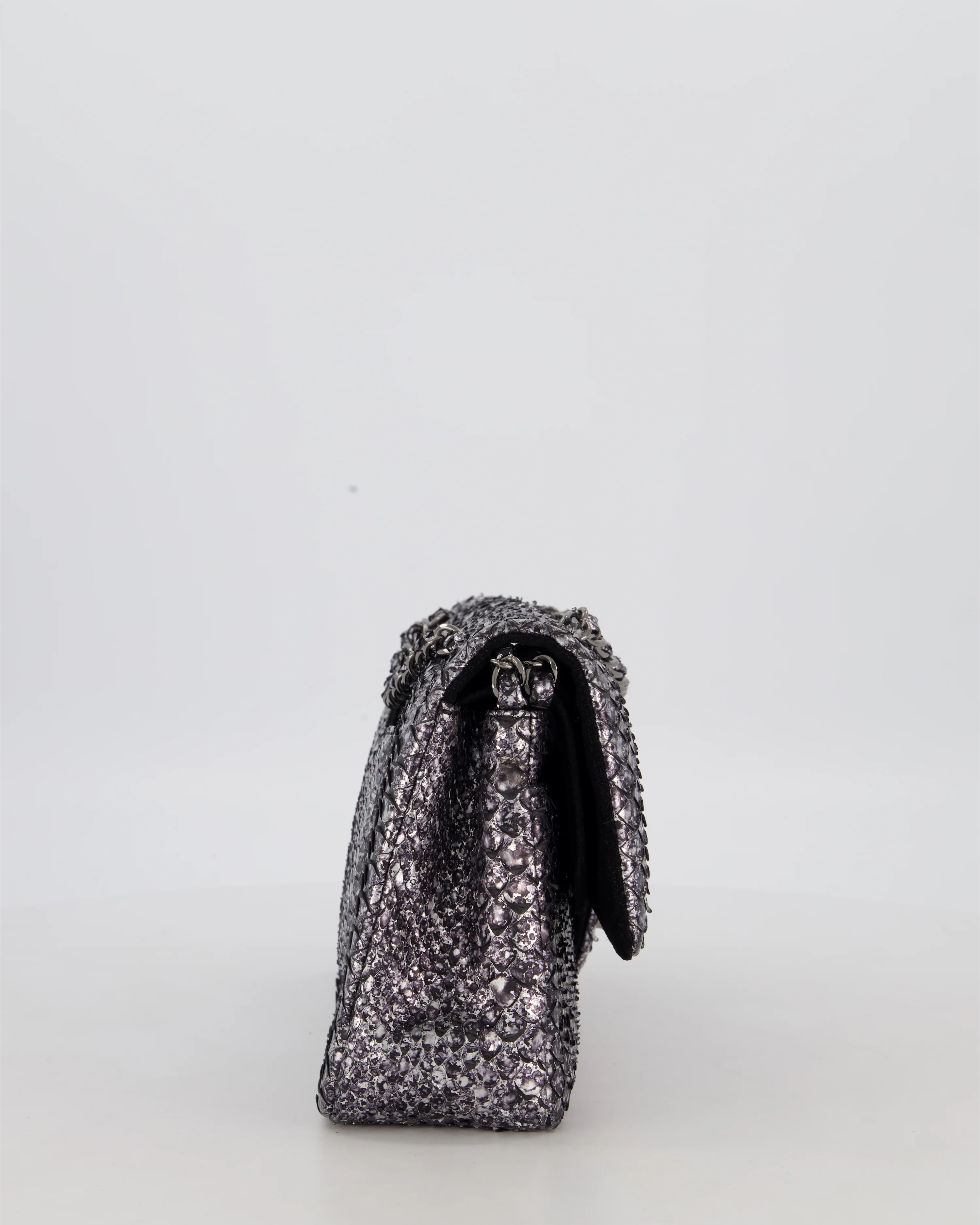 *RARE* Chanel Medium Double Flap Bag in Metallic Silver Python Leather with Gunmetal Hardware - Image 5