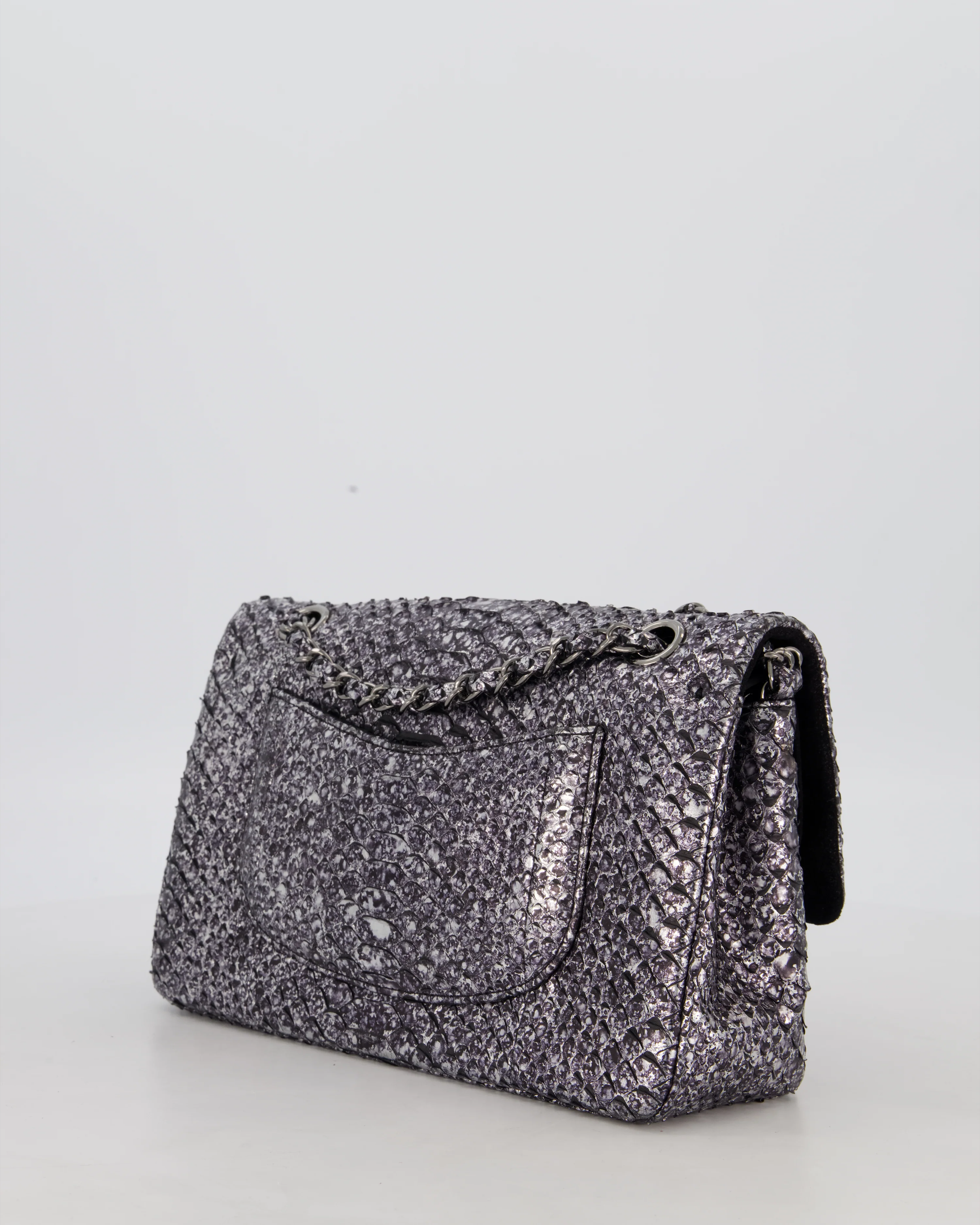 *RARE* Chanel Medium Double Flap Bag in Metallic Silver Python Leather with Gunmetal Hardware - Image 6