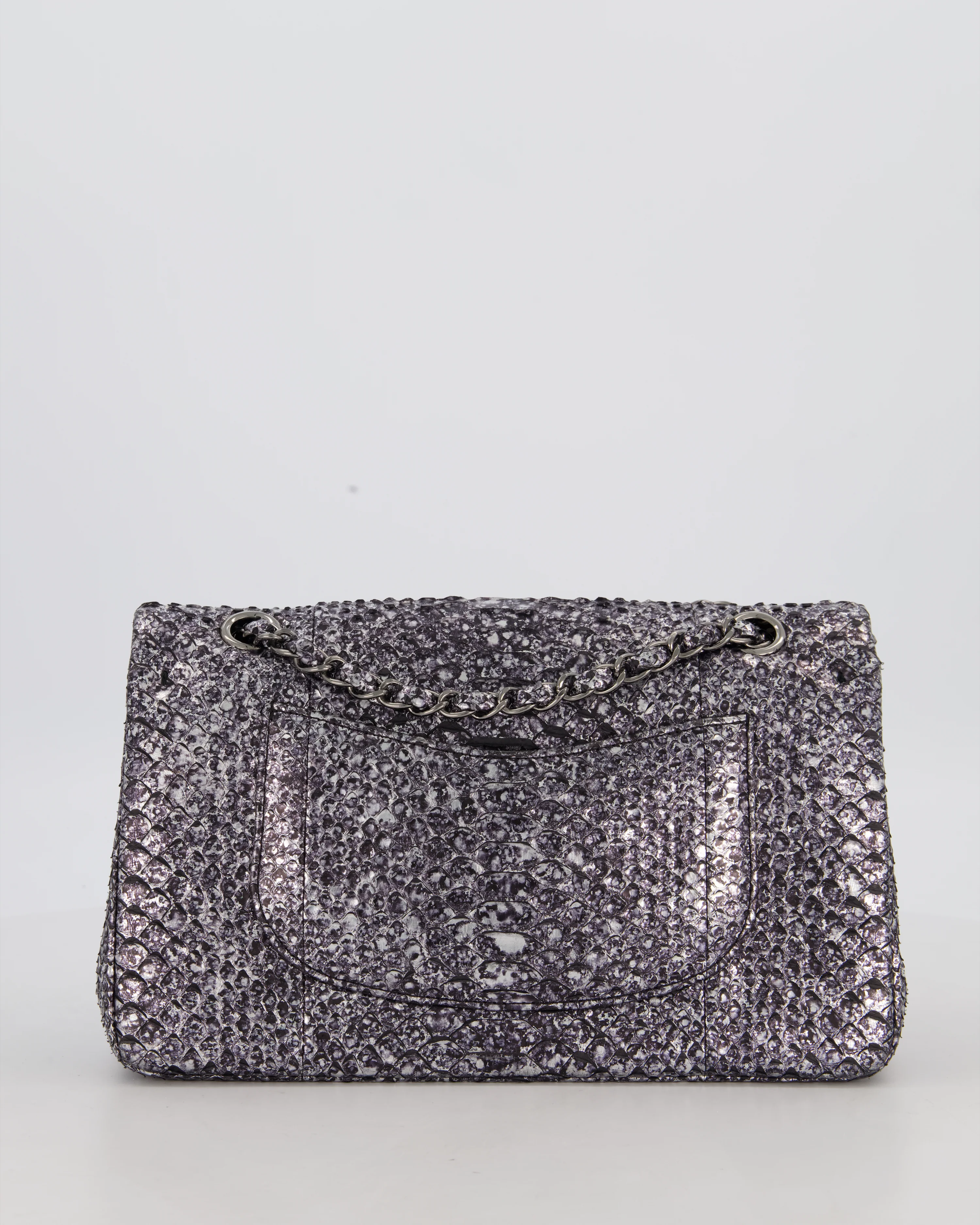 *RARE* Chanel Medium Double Flap Bag in Metallic Silver Python Leather with Gunmetal Hardware - Image 7