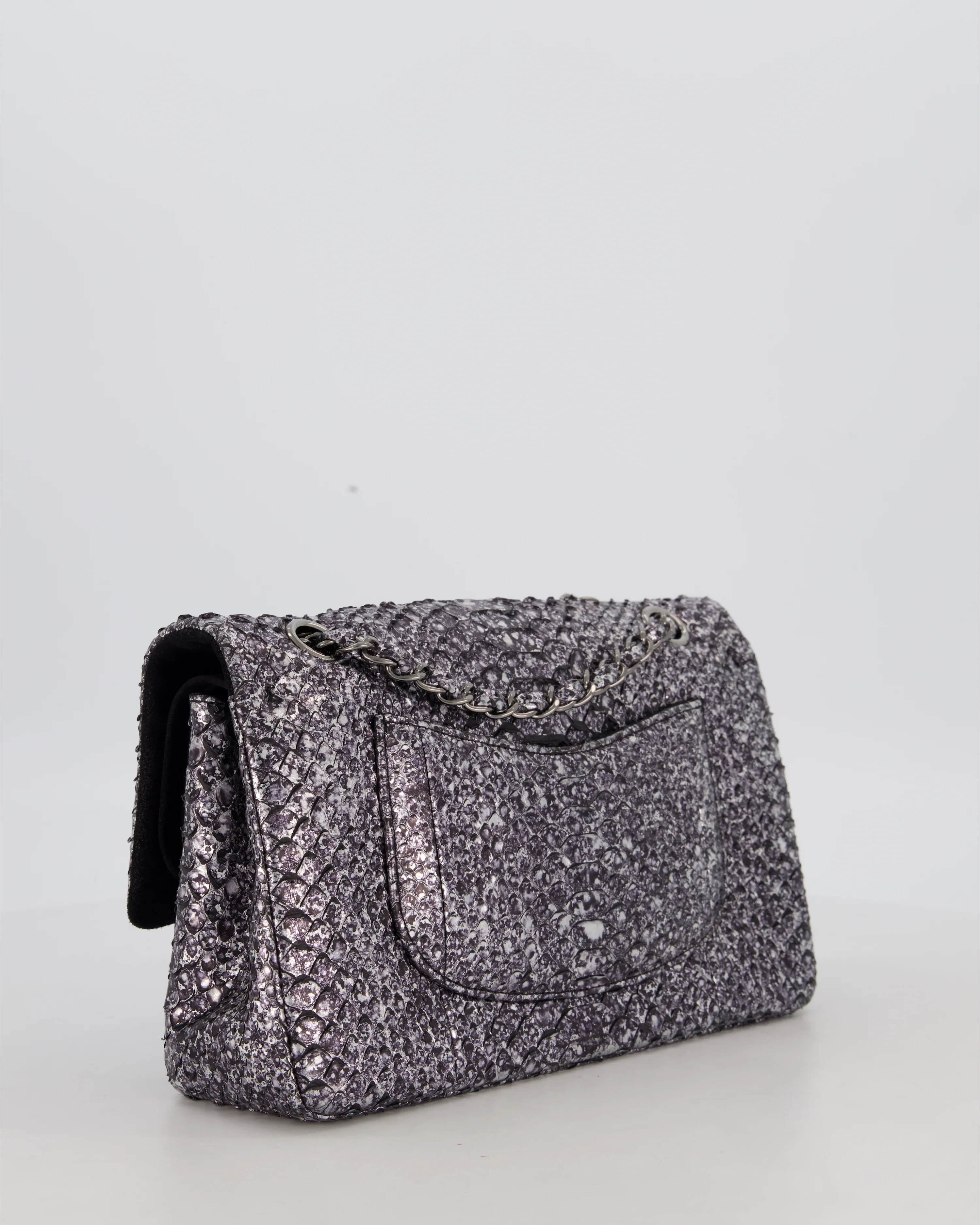 *RARE* Chanel Medium Double Flap Bag in Metallic Silver Python Leather with Gunmetal Hardware - Image 8