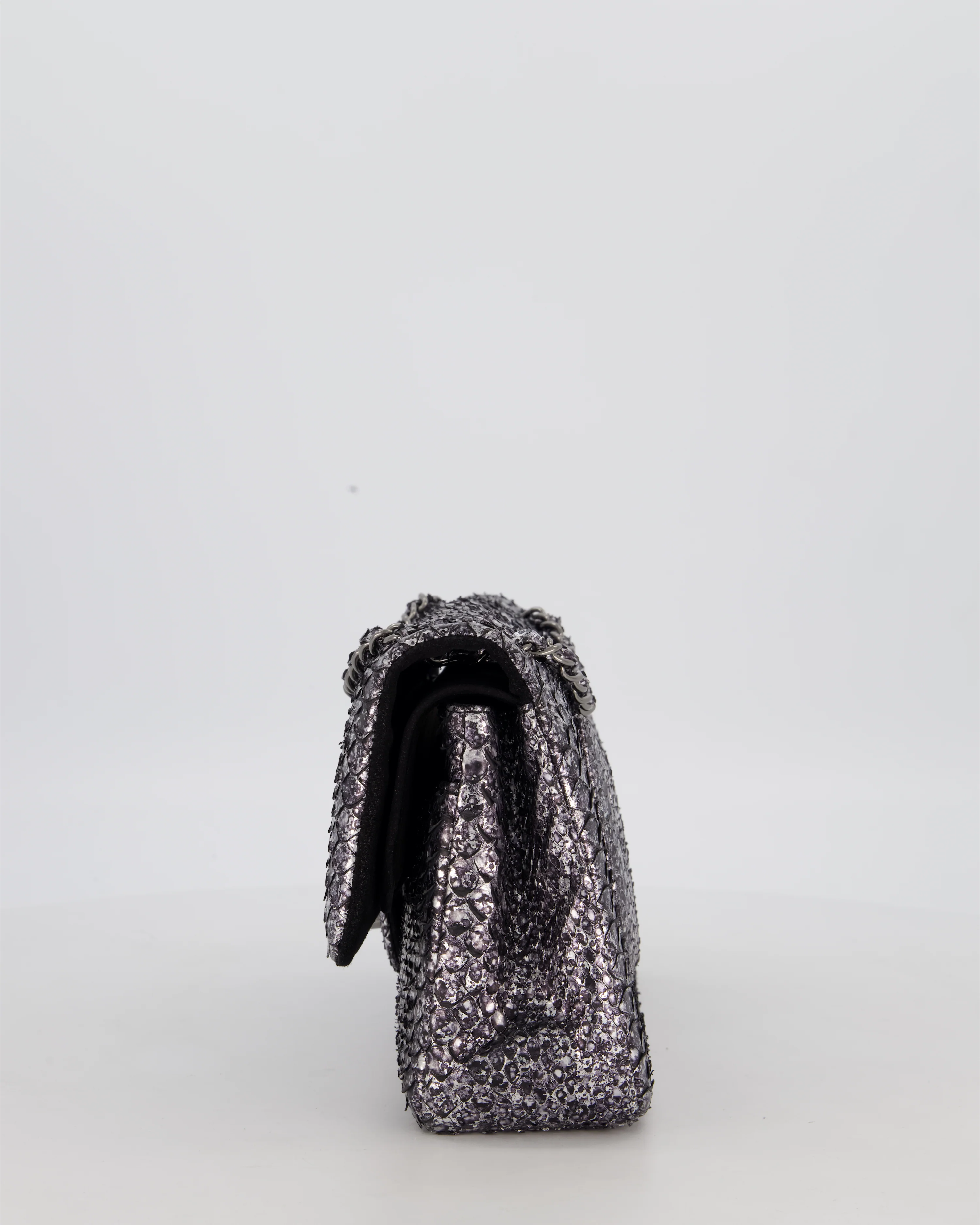 *RARE* Chanel Medium Double Flap Bag in Metallic Silver Python Leather with Gunmetal Hardware - Image 9