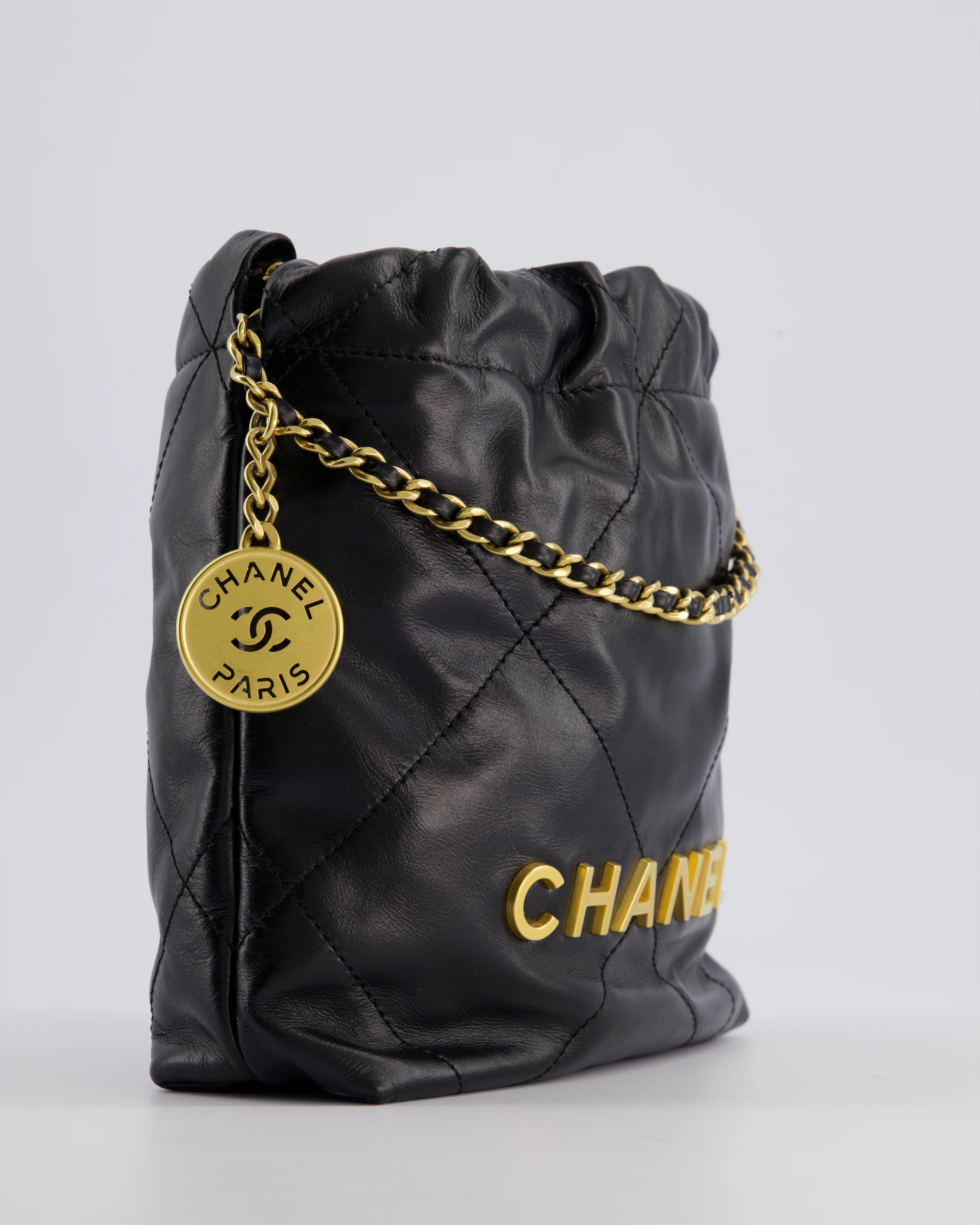 *RARE* Chanel Mini 22 Bag in Black Shiny Calfskin with Gold Hardware - Image 12
