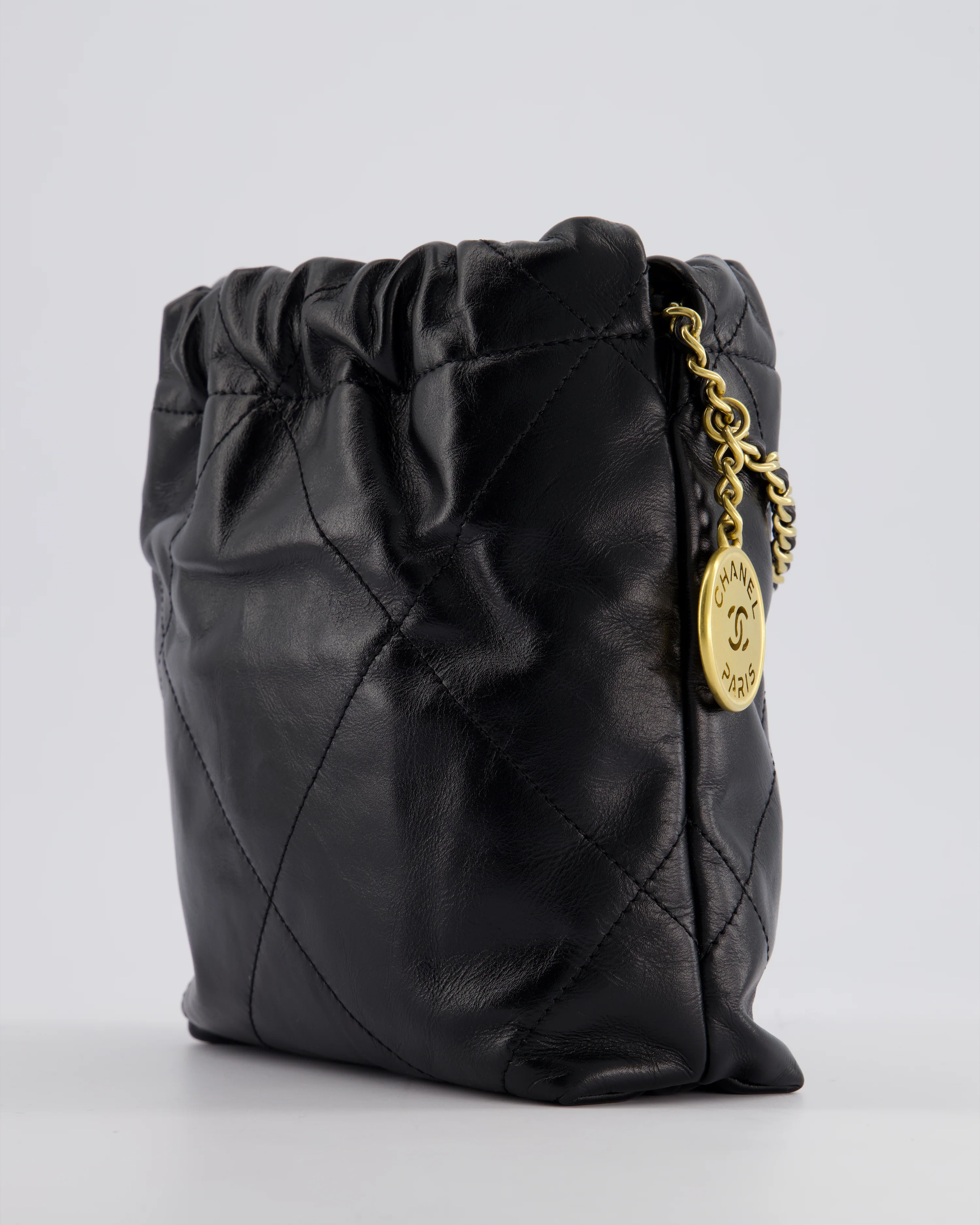 *RARE* Chanel Mini 22 Bag in Black Shiny Calfskin with Gold Hardware - Image 14