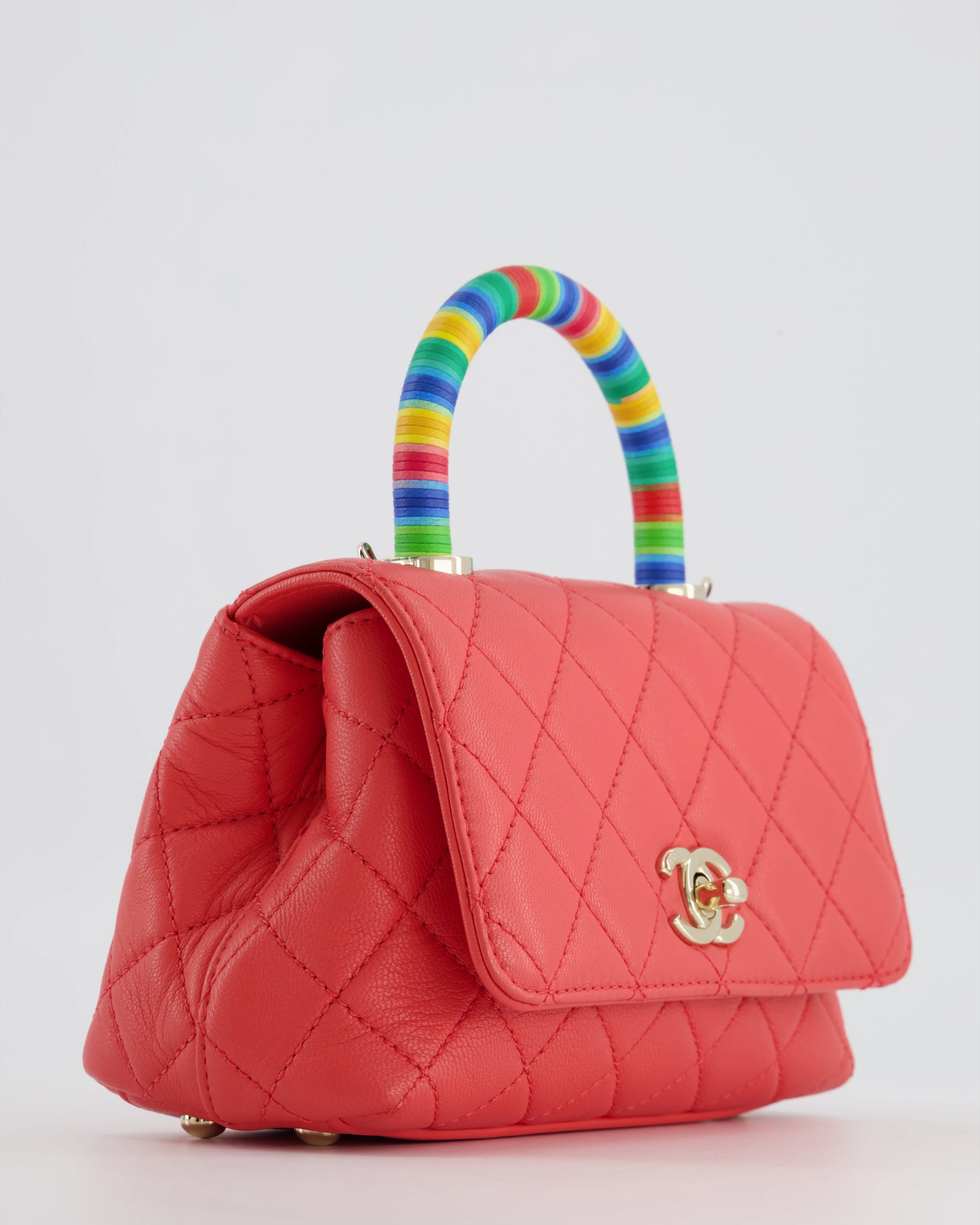 *RARE* Chanel Pink Extra Mini Coco Multi-Colour Handle Bag in Lambskin with Champagne Gold Hardware - Image 11