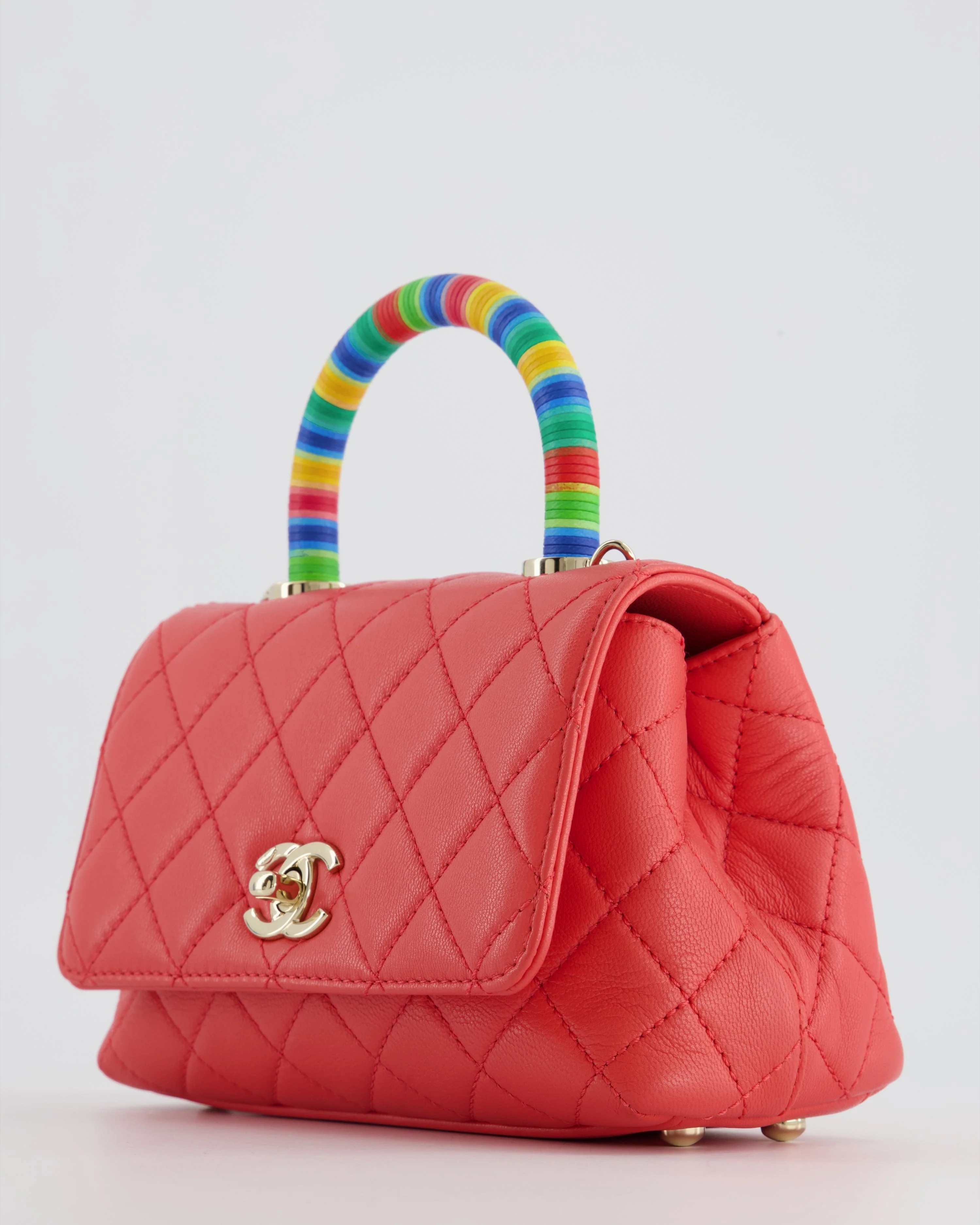 *RARE* Chanel Pink Extra Mini Coco Multi-Colour Handle Bag in Lambskin with Champagne Gold Hardware - Image 12