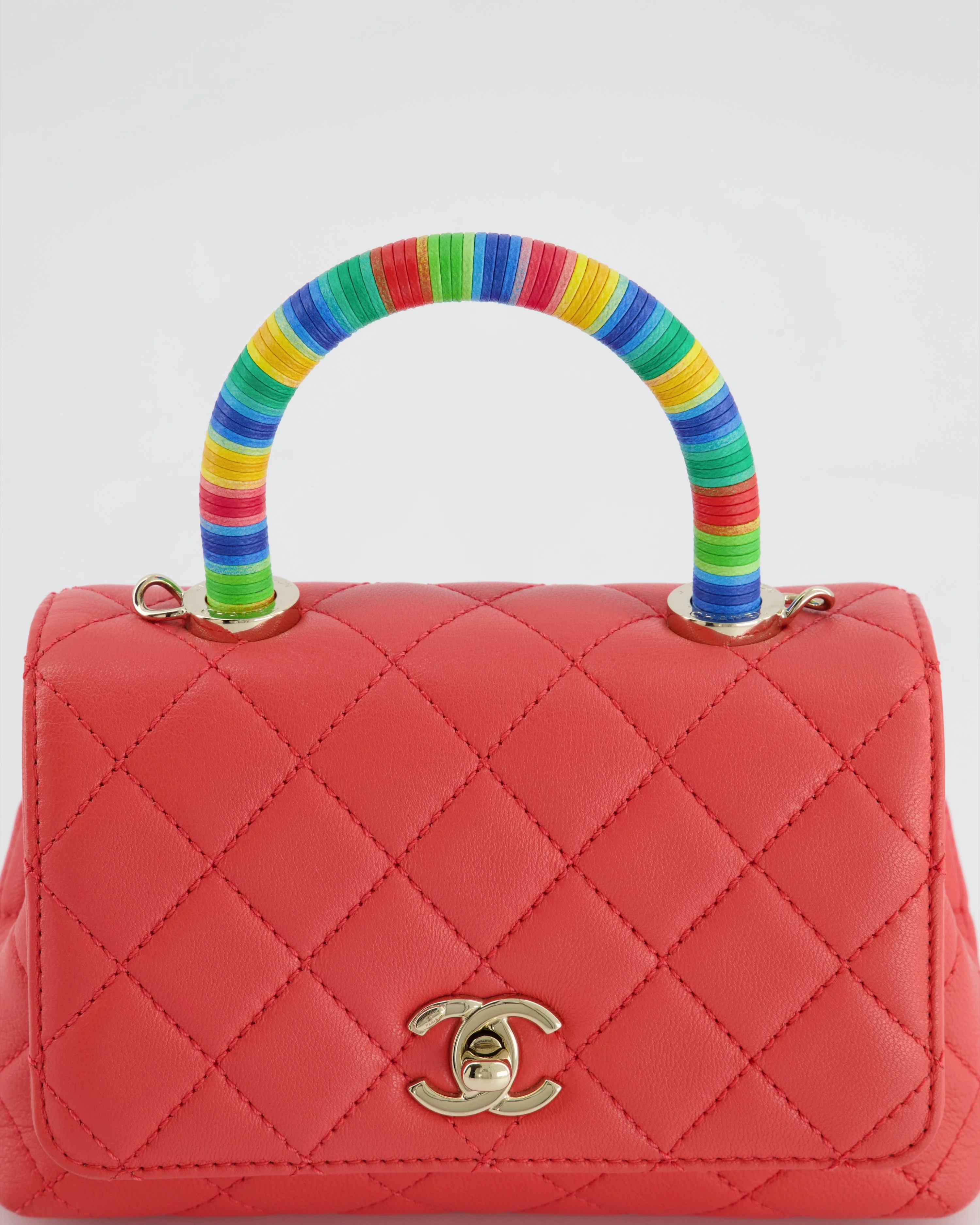 *RARE* Chanel Pink Extra Mini Coco Multi-Colour Handle Bag in Lambskin with Champagne Gold Hardware - Image 13