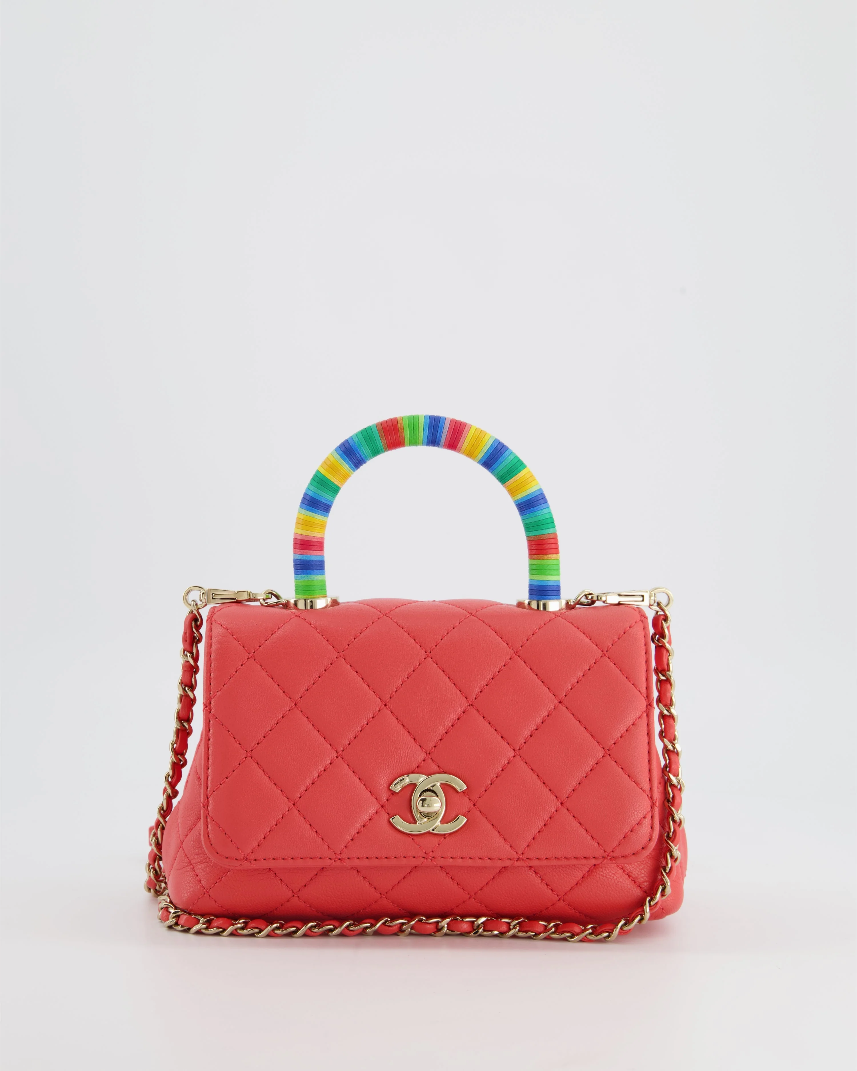 *RARE* Chanel Pink Extra Mini Coco Multi-Colour Handle Bag in Lambskin with Champagne Gold Hardware - Image 17