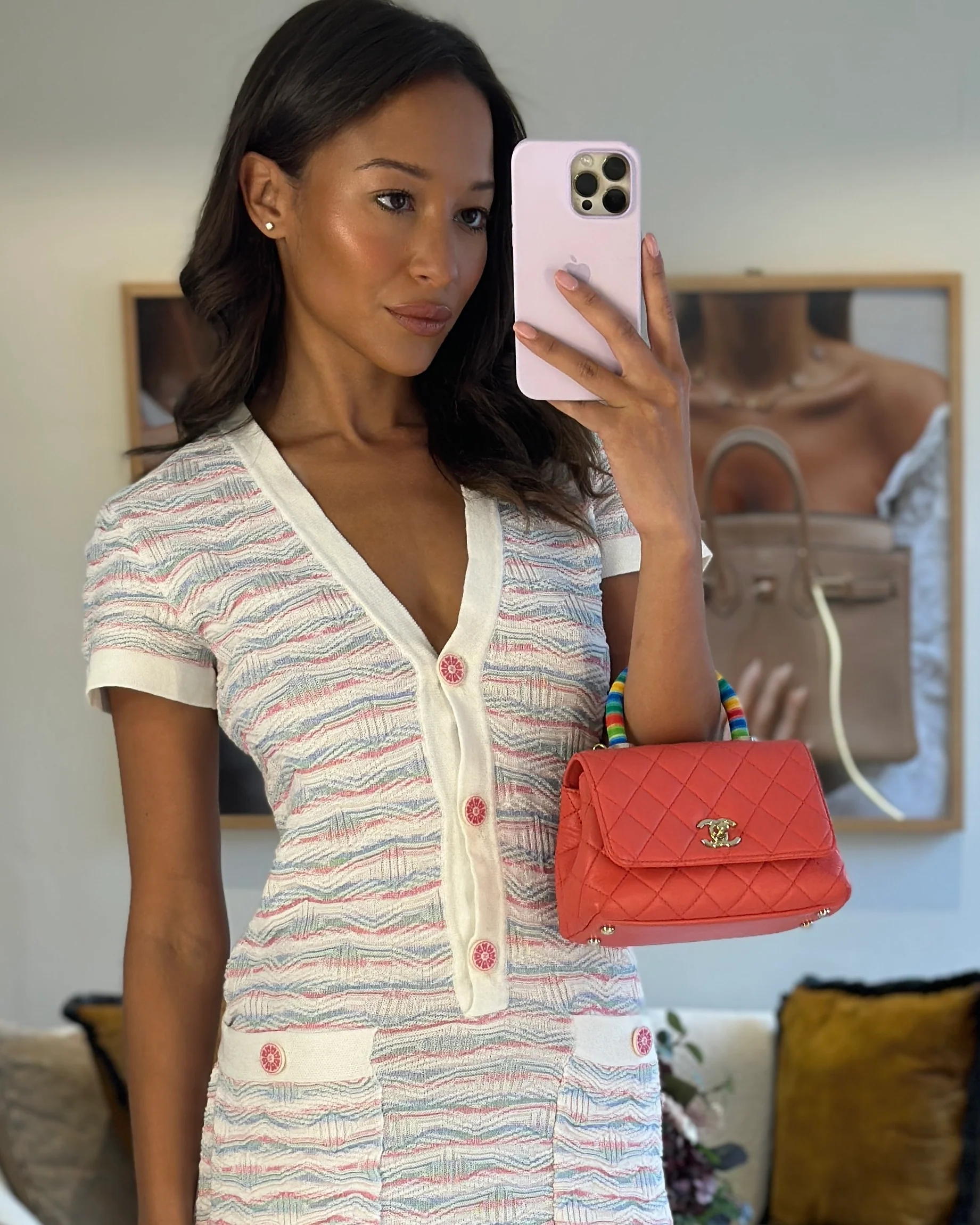 *RARE* Chanel Pink Extra Mini Coco Multi-Colour Handle Bag in Lambskin with Champagne Gold Hardware - Image 2