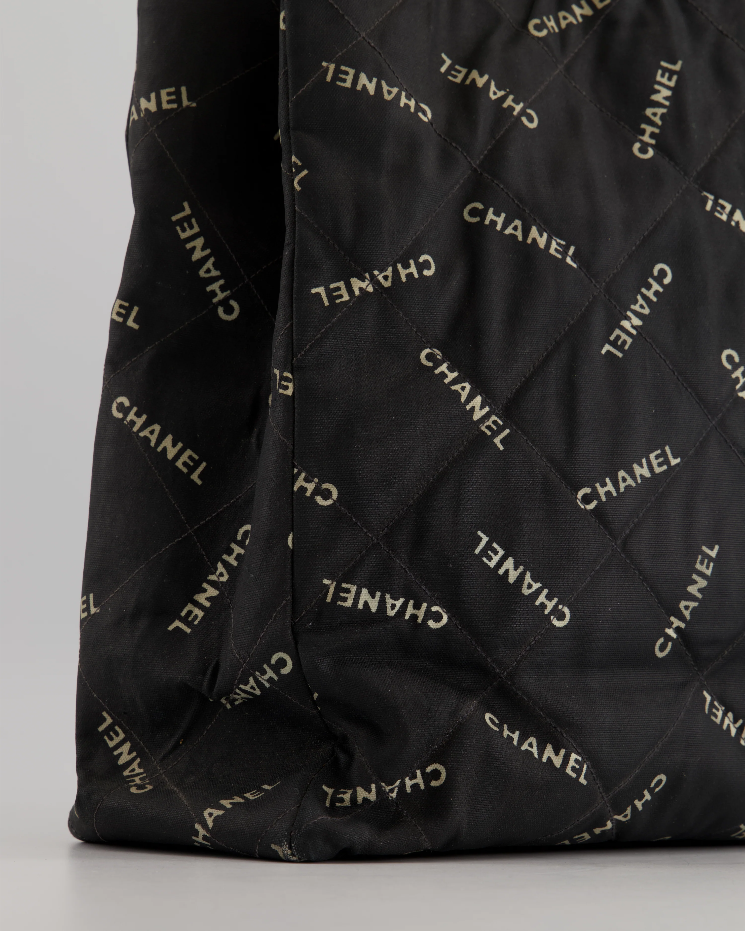 *RARE* Chanel Vintage Black Bag in Quilted Canvas Logo Print with Gold Hardware - Image 10
