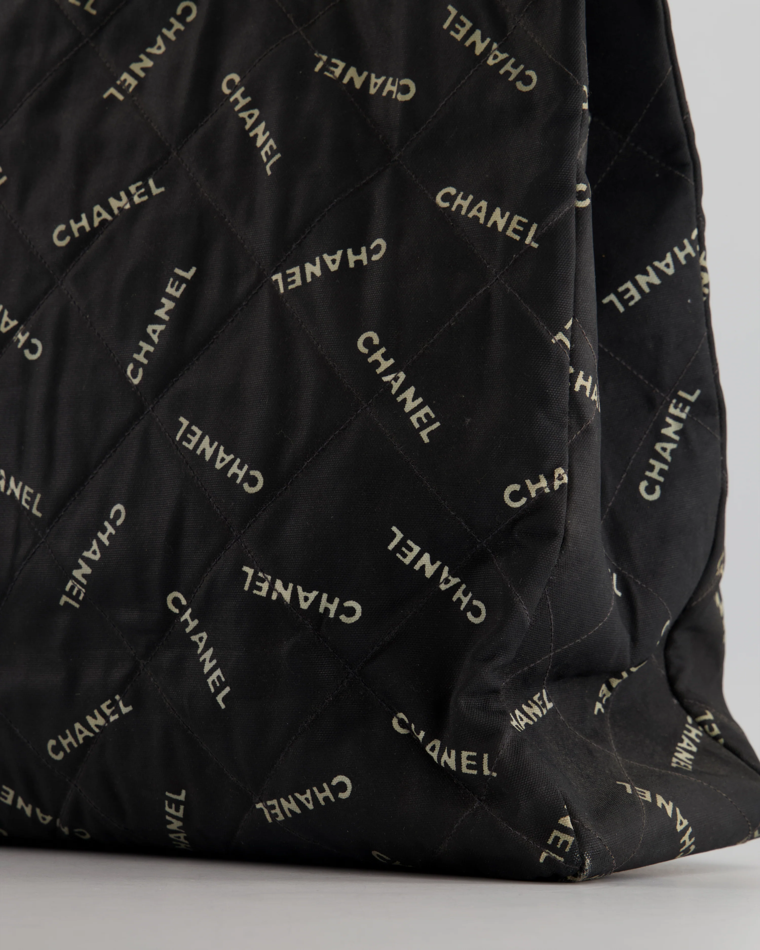 *RARE* Chanel Vintage Black Bag in Quilted Canvas Logo Print with Gold Hardware - Image 11