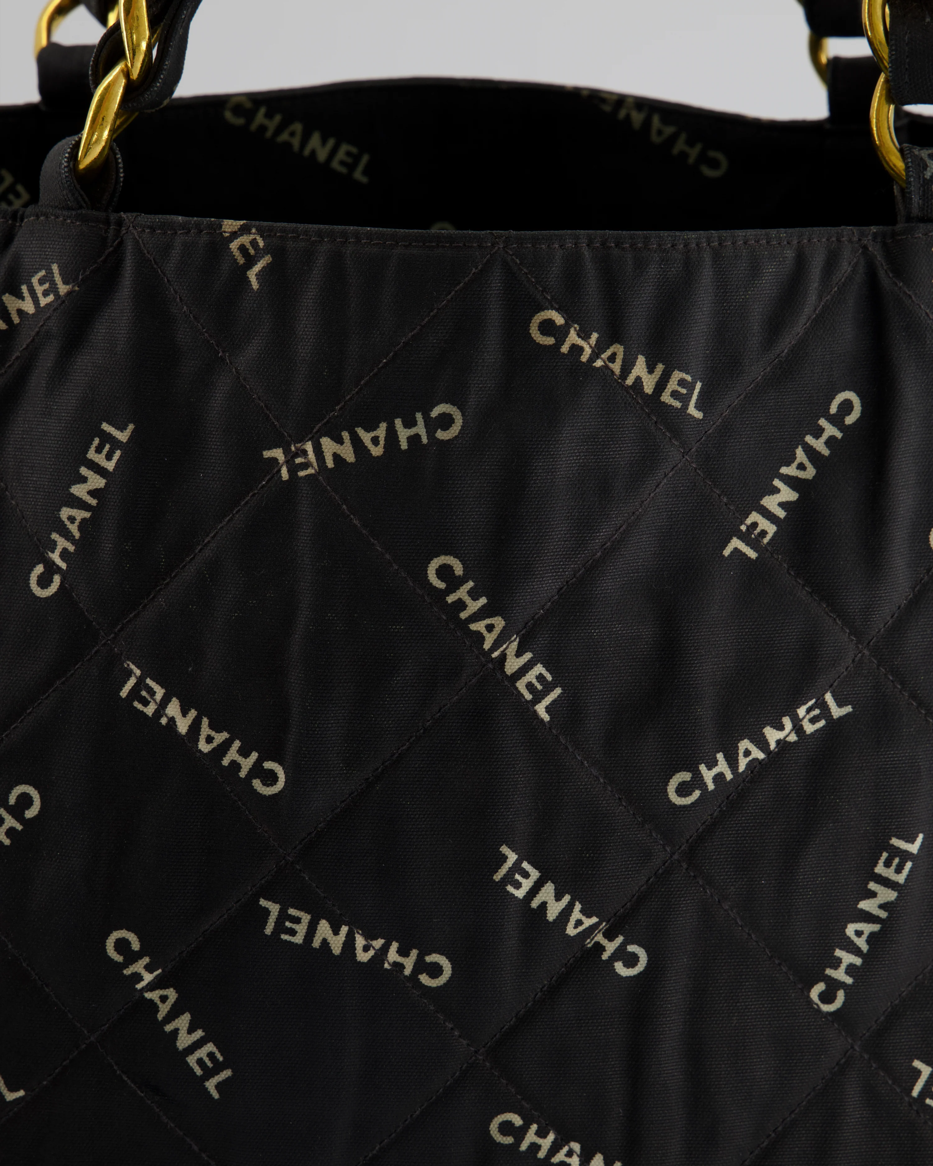*RARE* Chanel Vintage Black Bag in Quilted Canvas Logo Print with Gold Hardware - Image 12